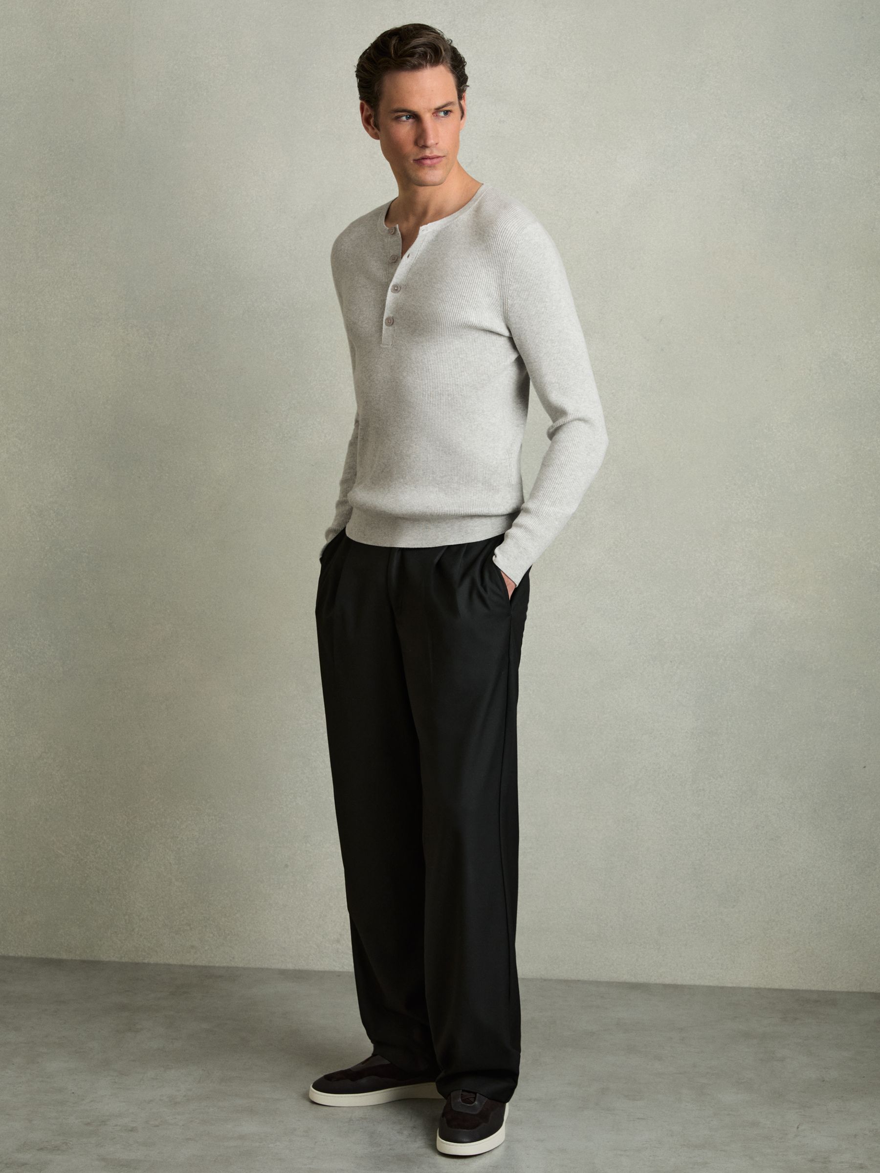 Rib Knit Henley Jumper in Grey - Image 3 of 7