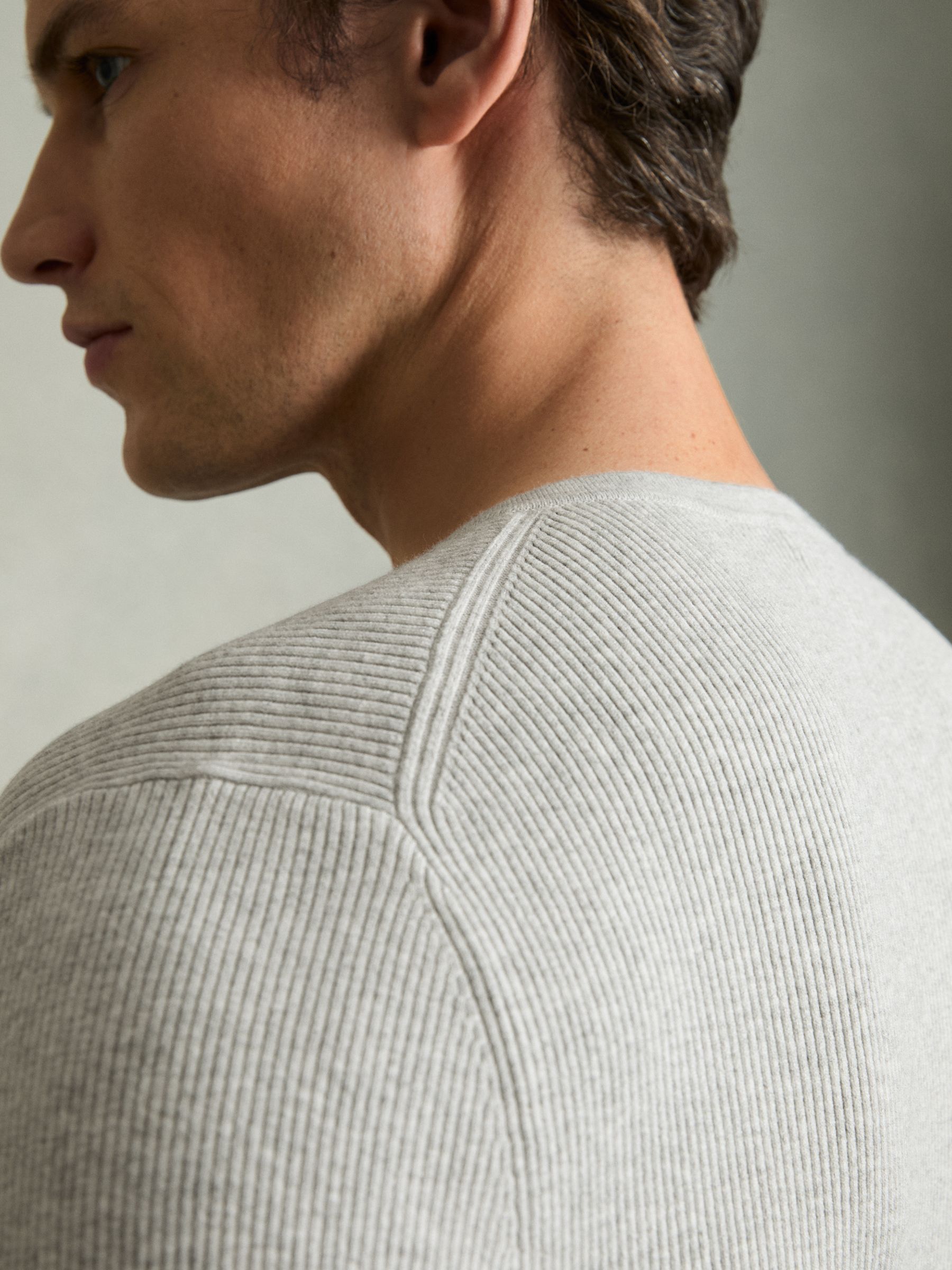 Rib Knit Henley Jumper in Grey - Image 4 of 7
