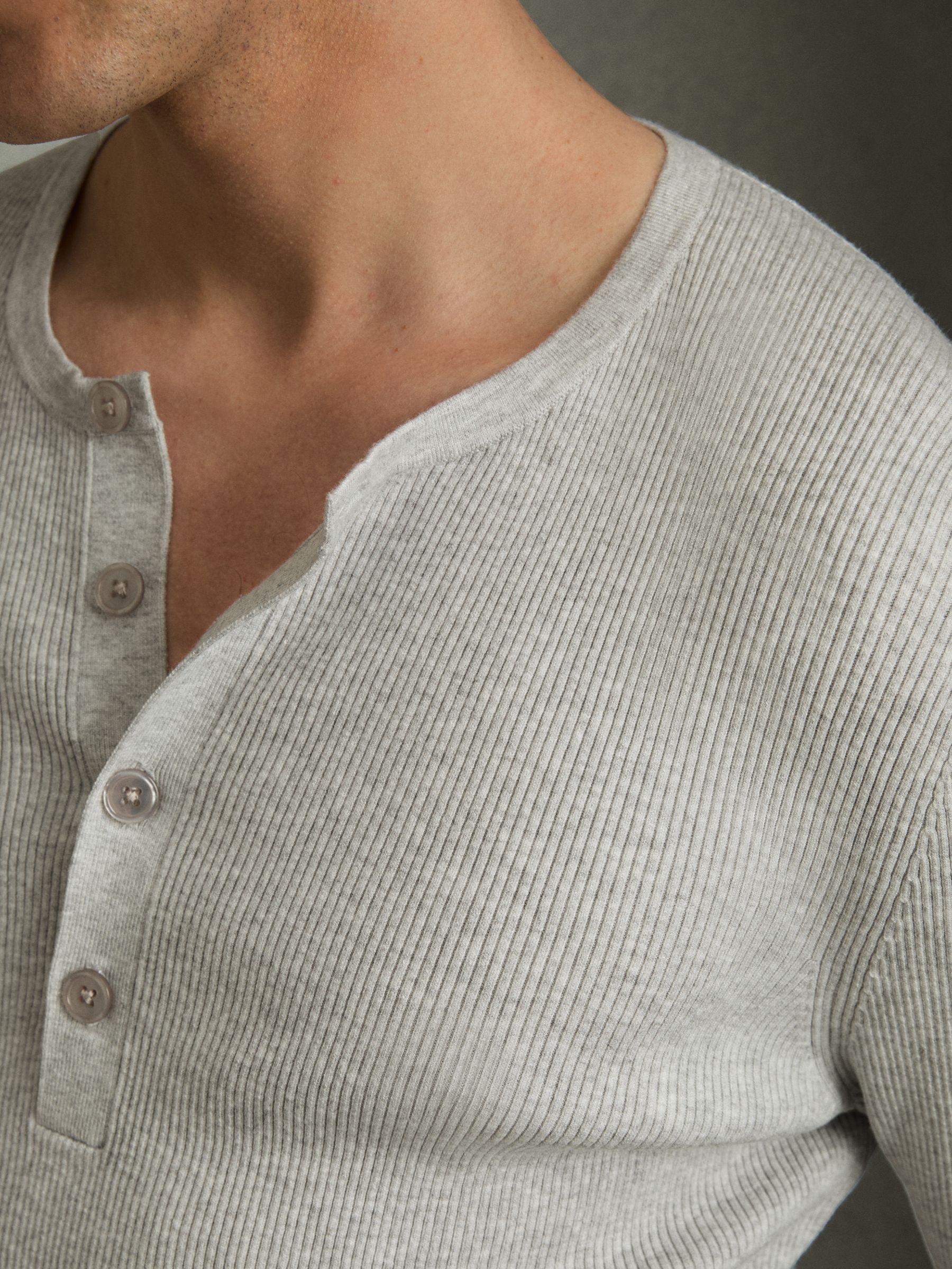 Rib Knit Henley Jumper in Grey - Image 5 of 7
