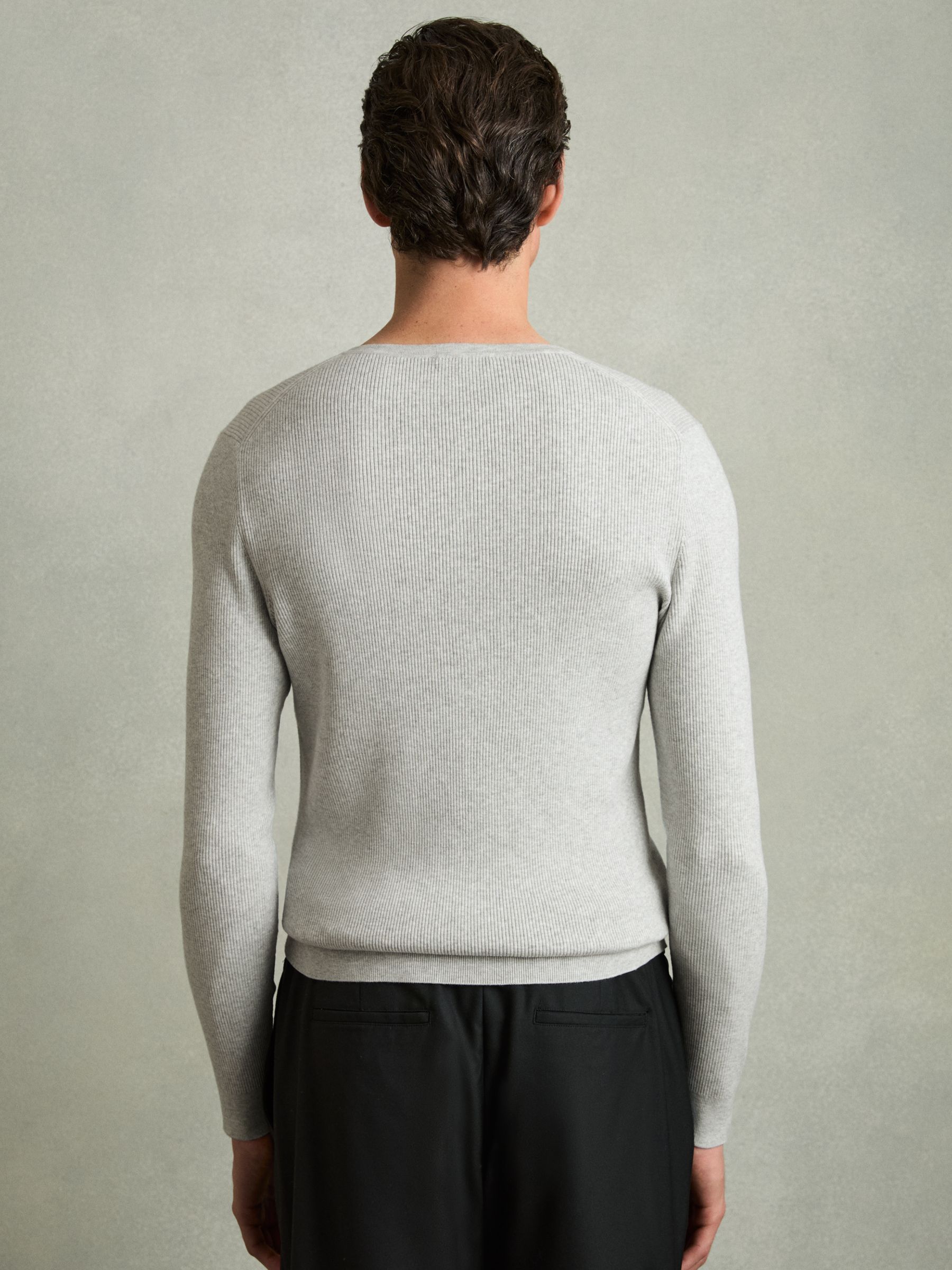 Rib Knit Henley Jumper in Grey - Image 6 of 7