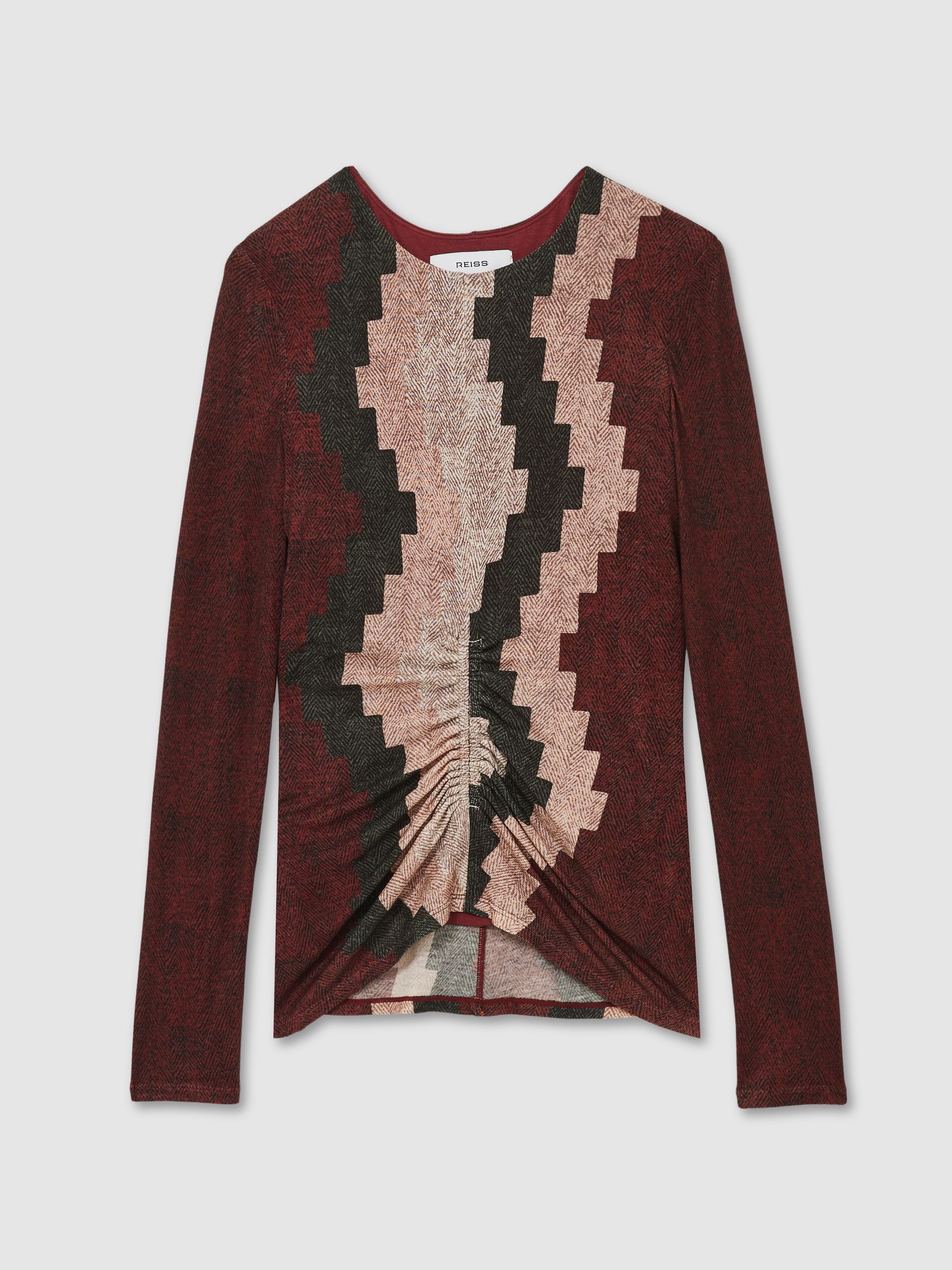 Printed Ruched Top With Wool in Burgundy - Image 2 of 5