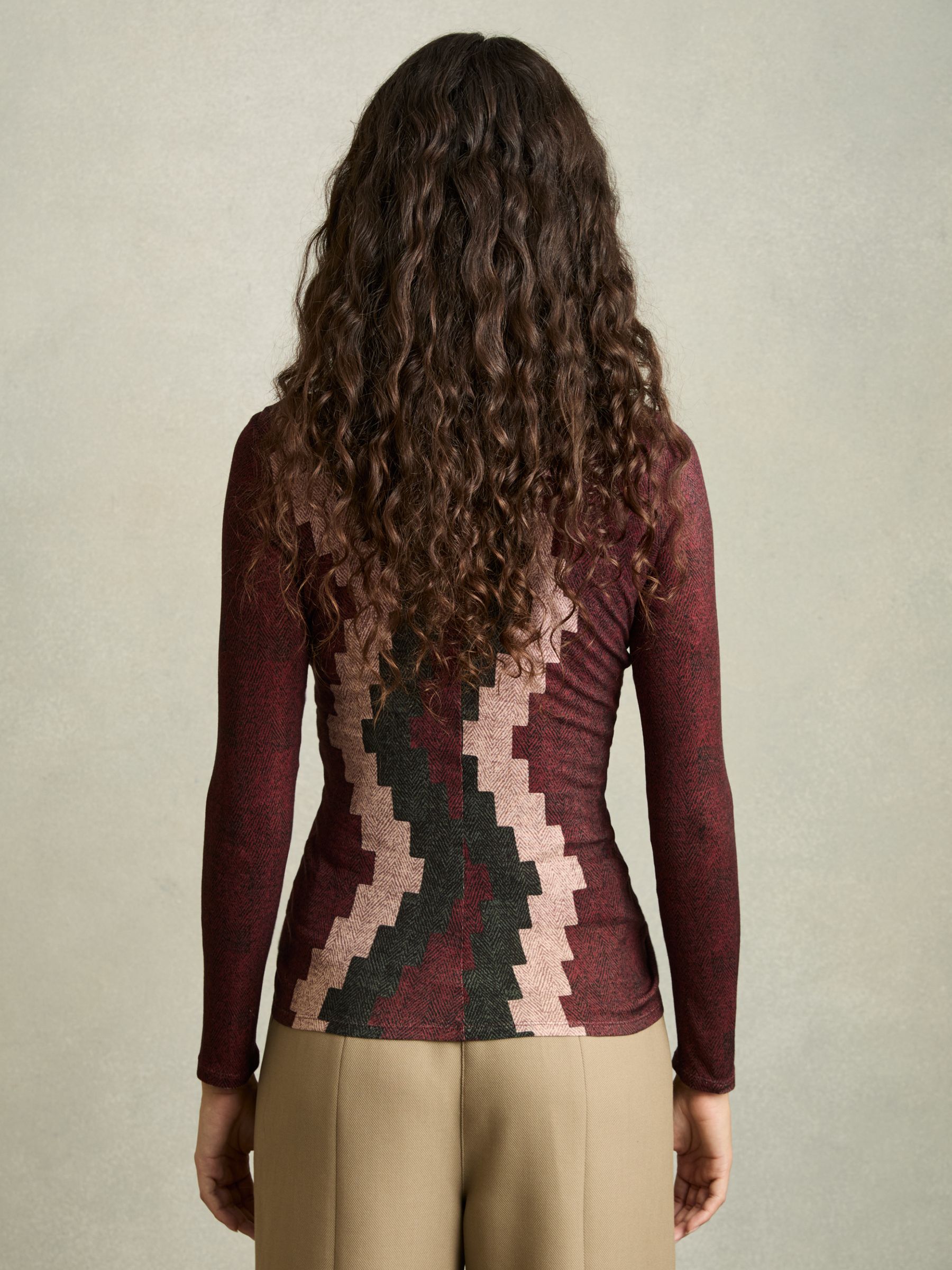 Printed Ruched Top With Wool in Burgundy - Image 4 of 5