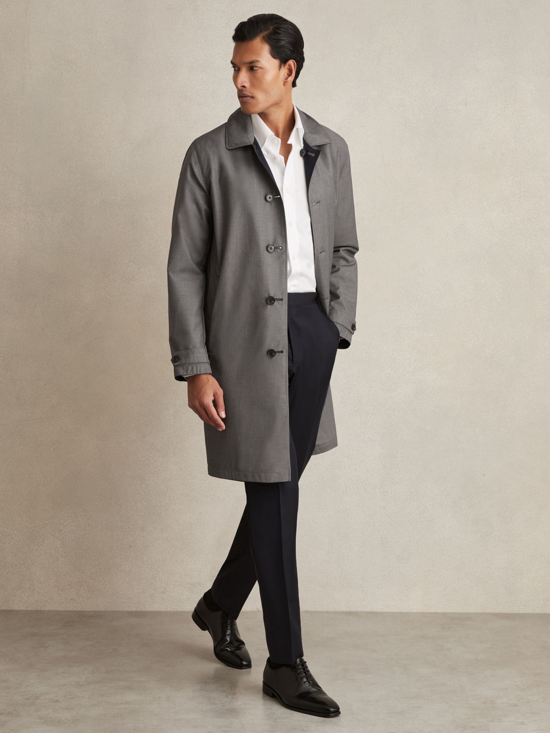 Reversible Mid-Length Coat in Navy/Grey - Image 1 of 8