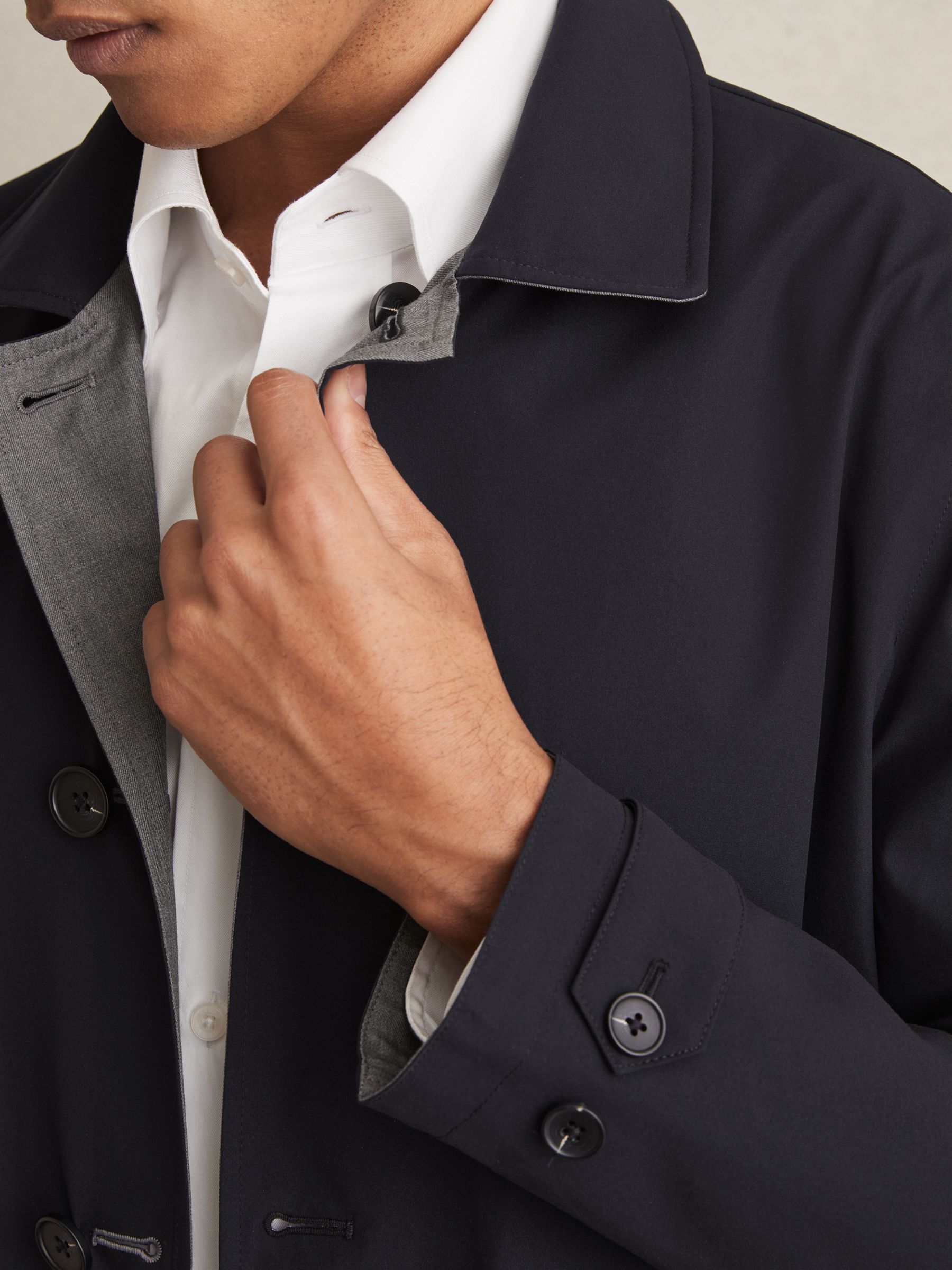 Reversible Mid-Length Coat in Navy/Grey - Image 4 of 8