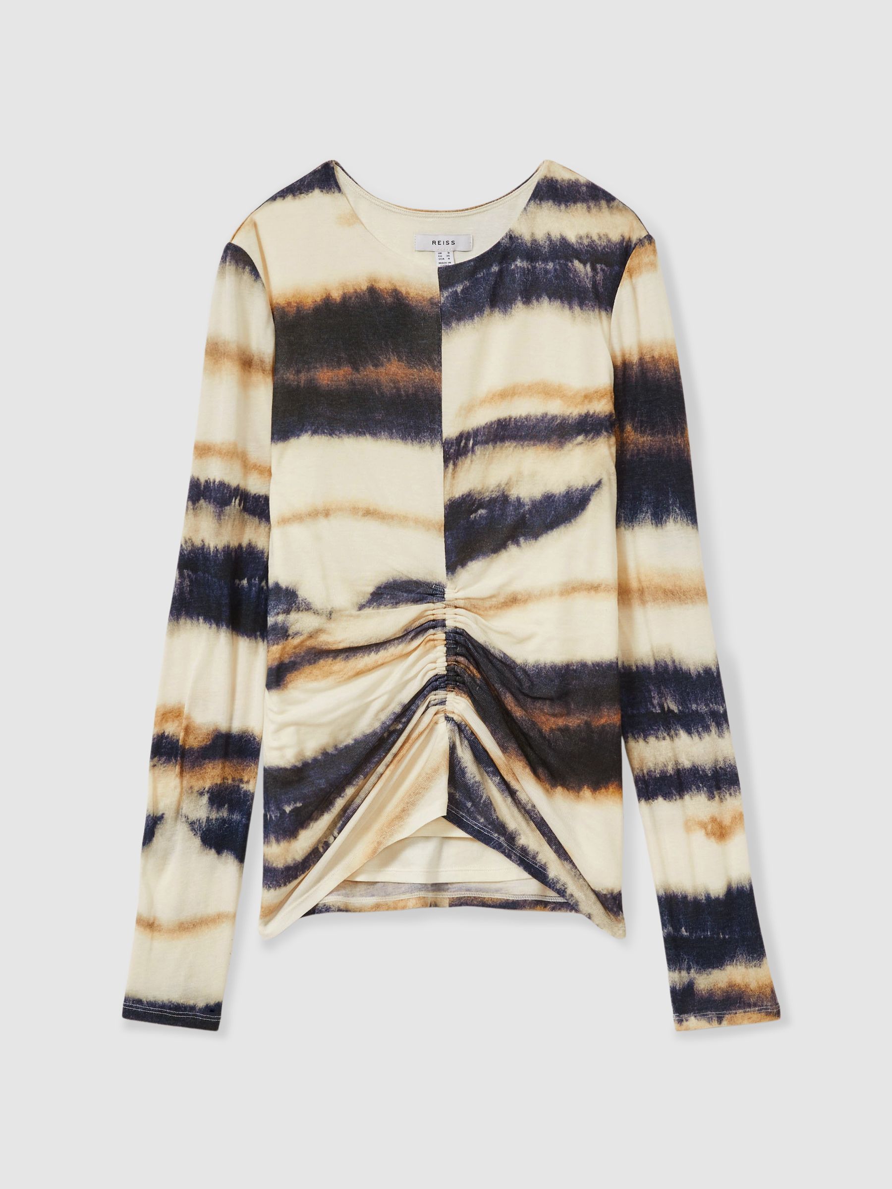 Printed Jersey Ruched Top With Wool in Cream/Black - image 1