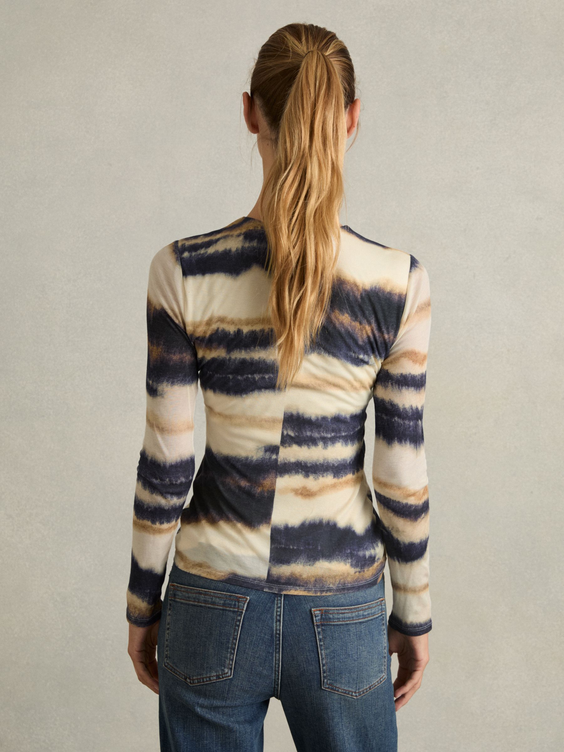 Printed Jersey Ruched Top With Wool in Cream/Black - image 4