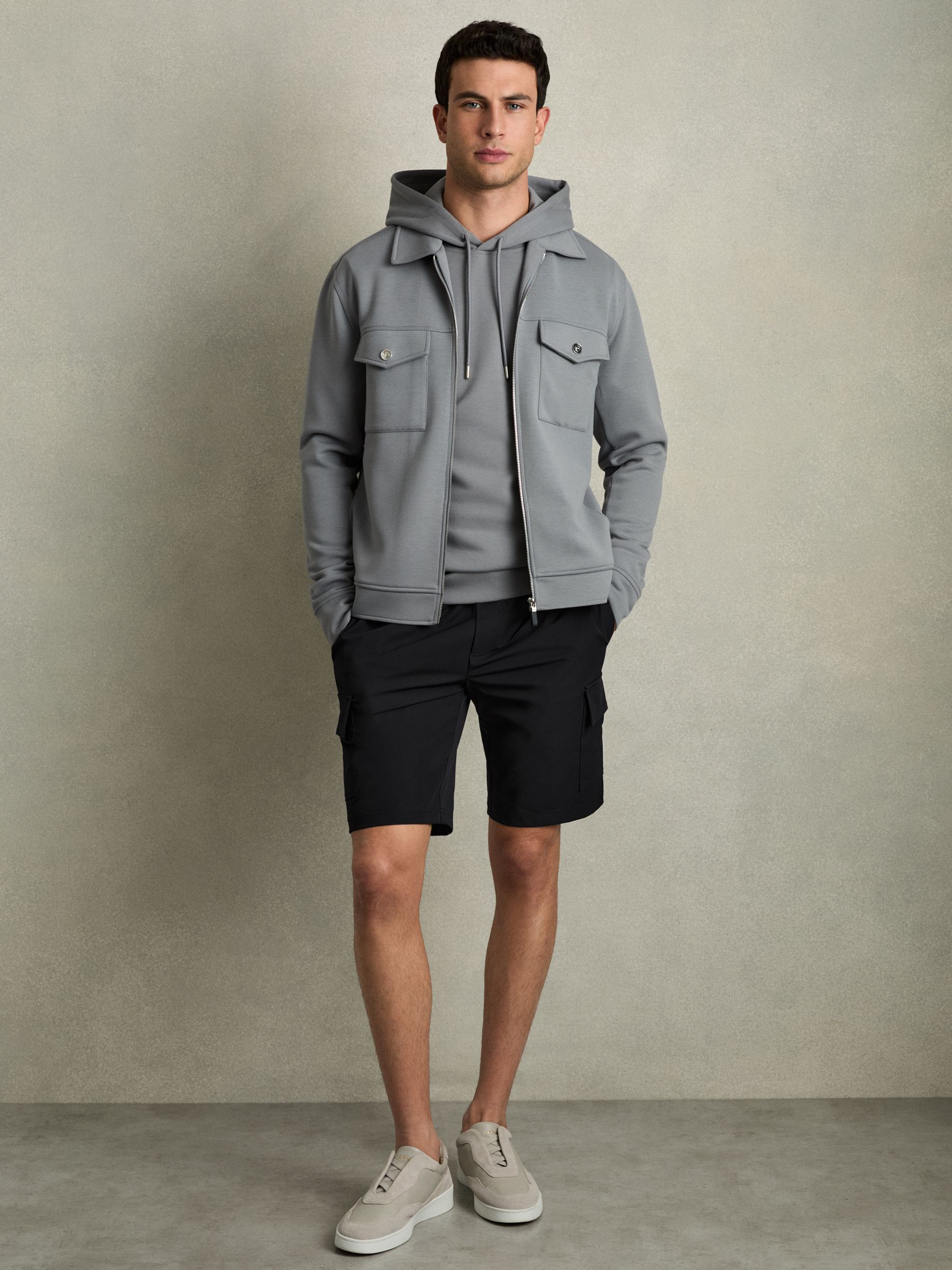 Drawstring Technical Cargo Shorts in Navy - Image 1 of 7