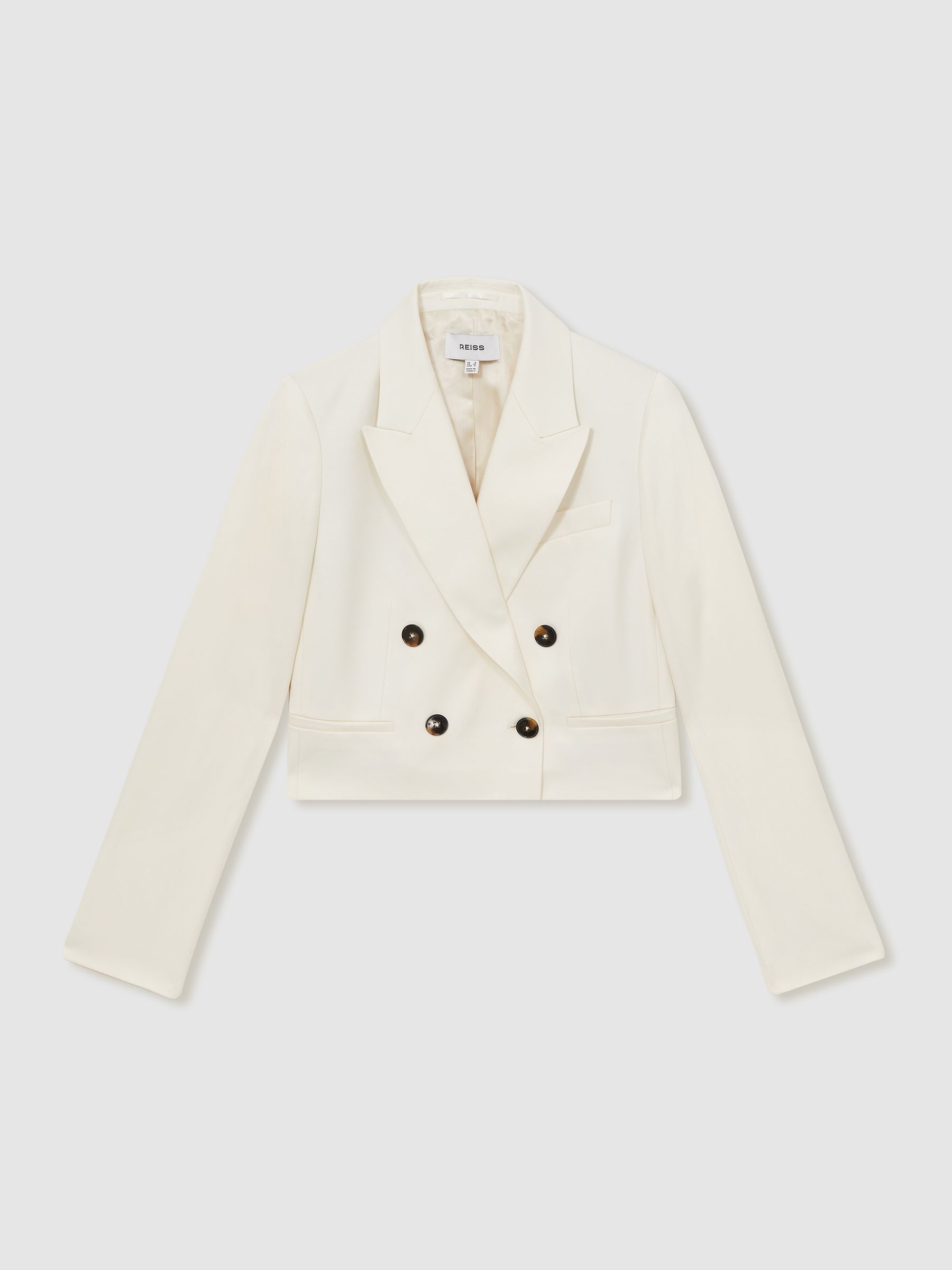 Double-Breasted Cropped Blazer in Cream - Image 2 of 6