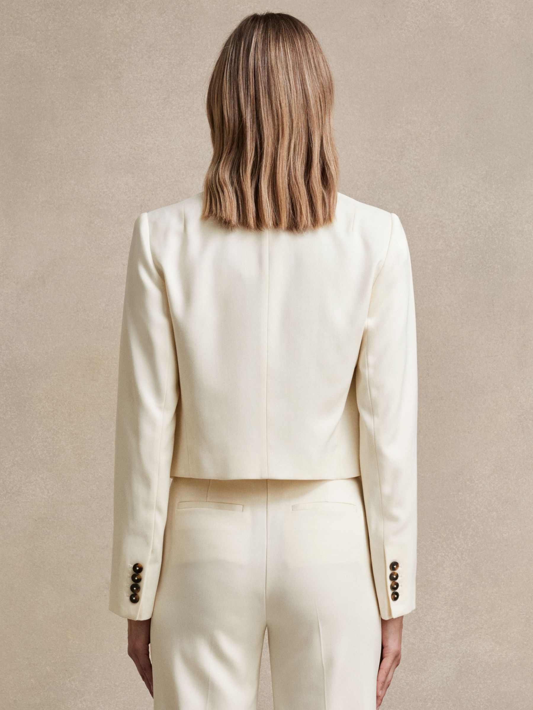 Double-Breasted Cropped Blazer in Cream - Image 5 of 6