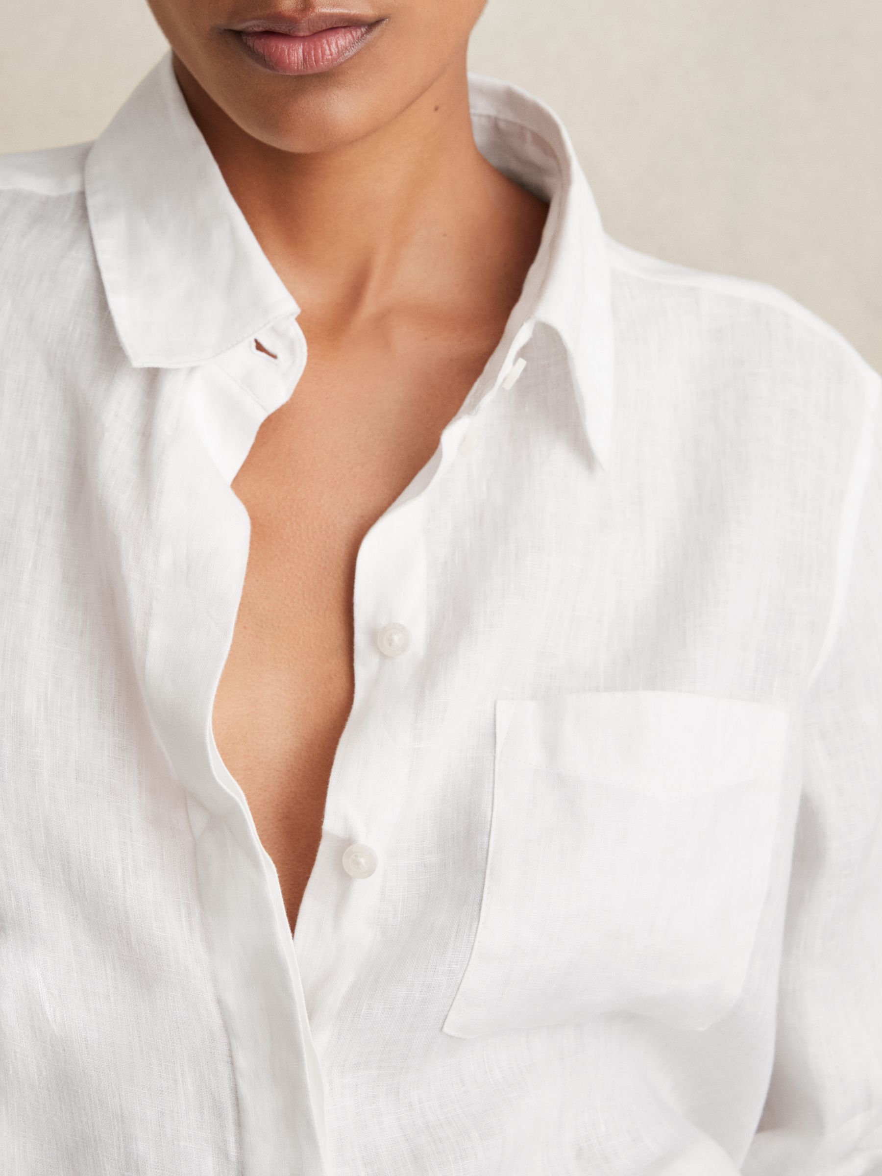 Linen Button-Through Shirt in White - Image 4 of 6