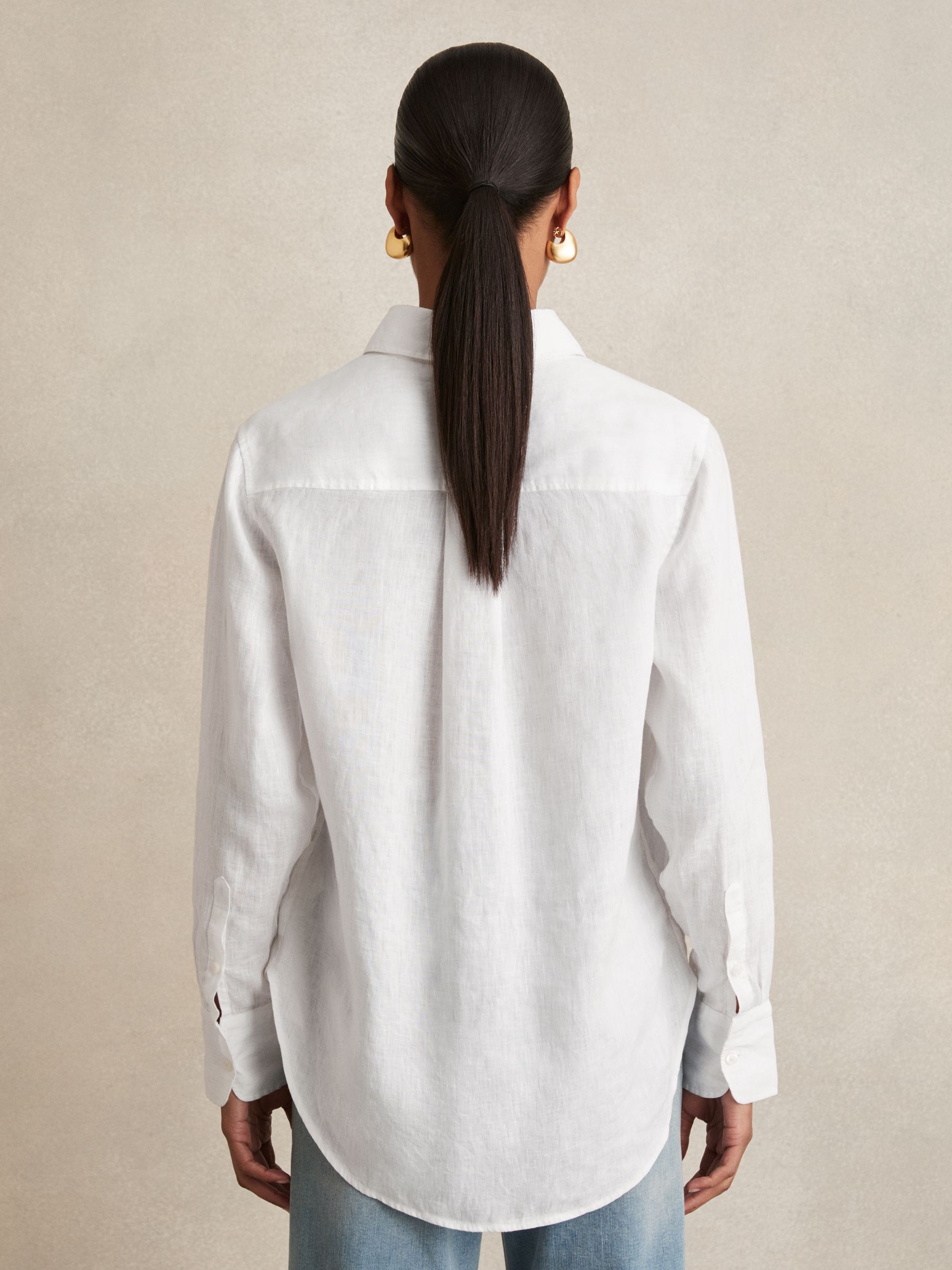 Linen Button-Through Shirt in White - Image 5 of 6