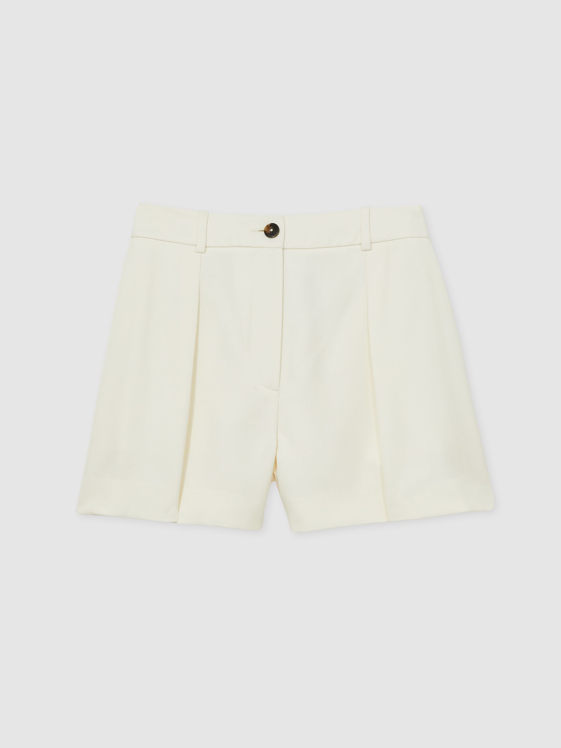 Single-Pleat Tailored Shorts in Cream - Image 2 of 6