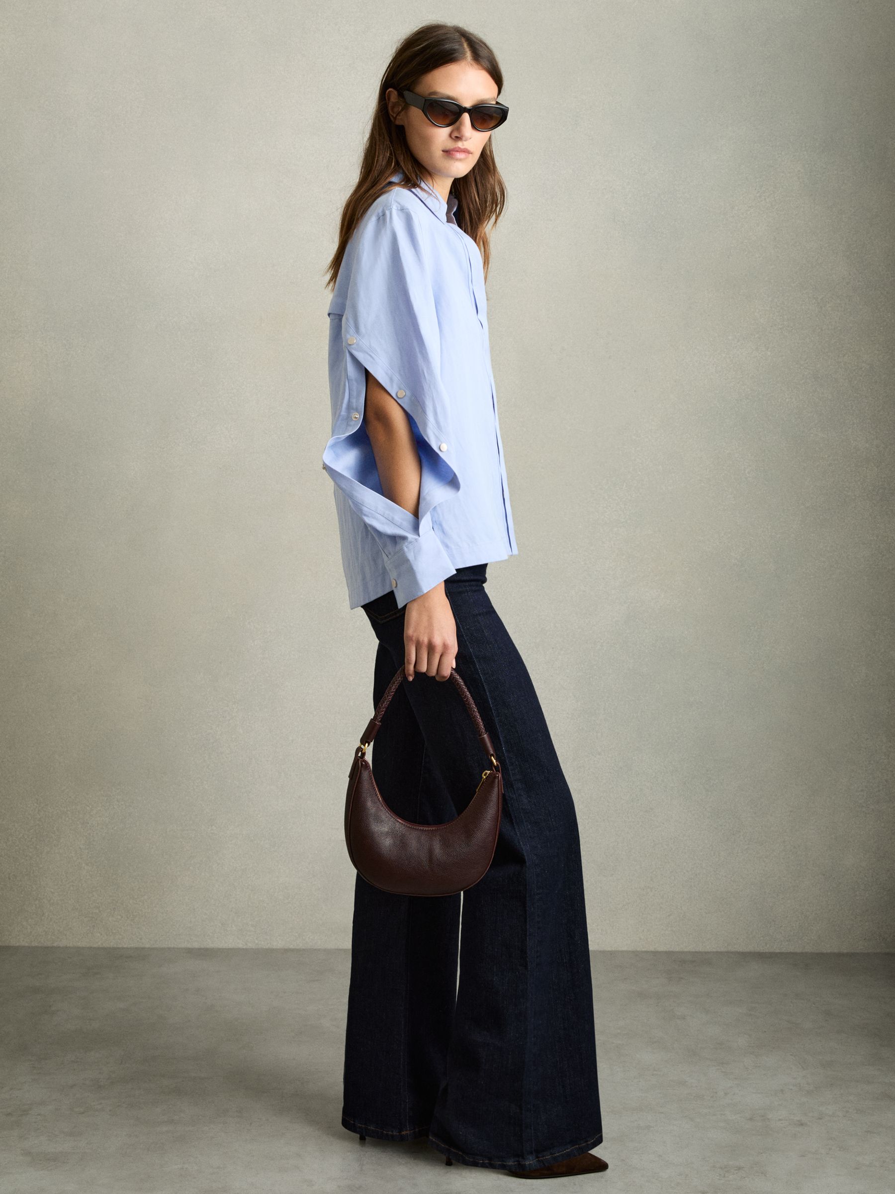 Lyocell-Blend Press-Stud Back Shirt in Blue - Image 3 of 8