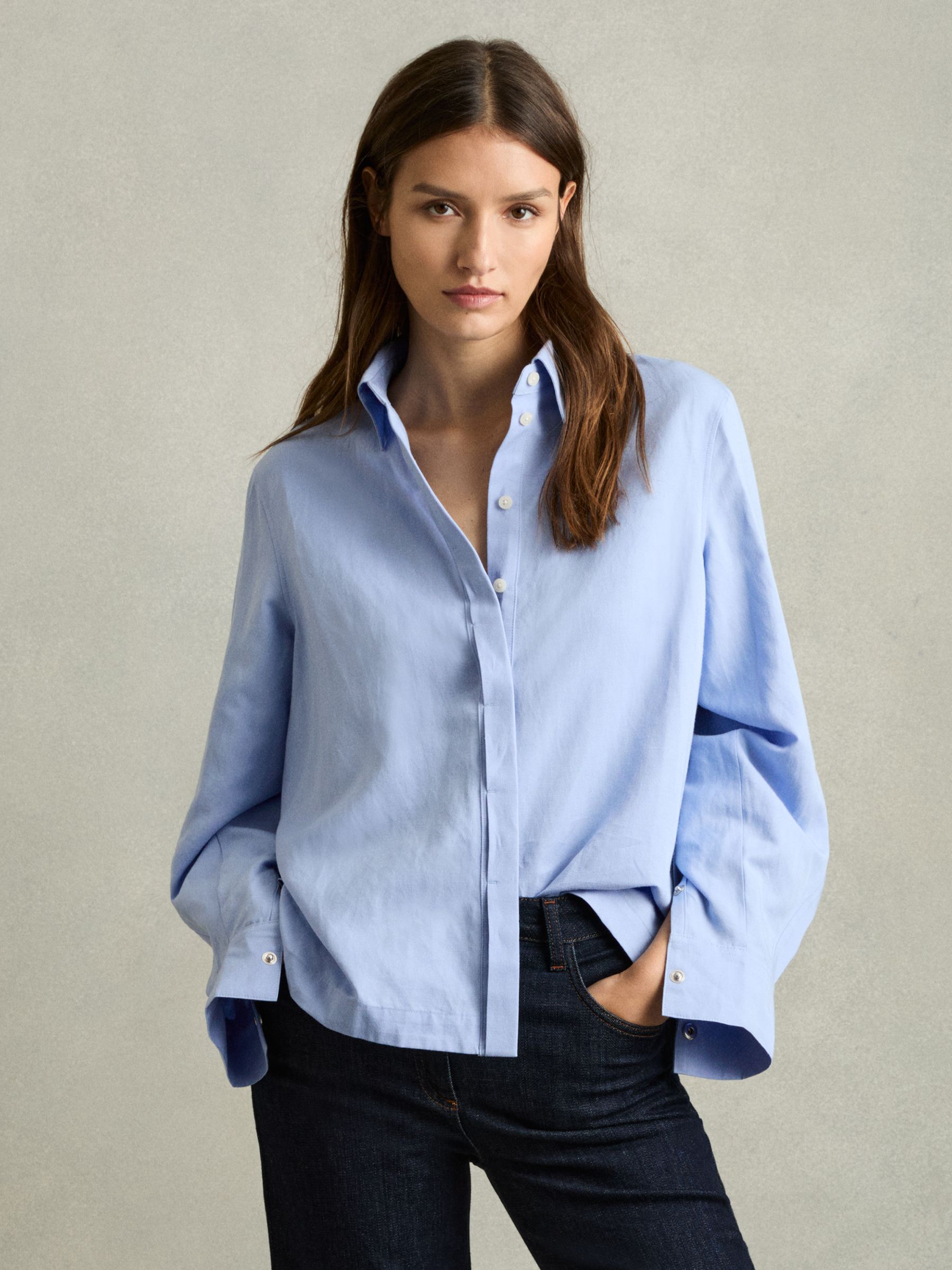 Lyocell-Blend Press-Stud Back Shirt in Blue - Image 4 of 8