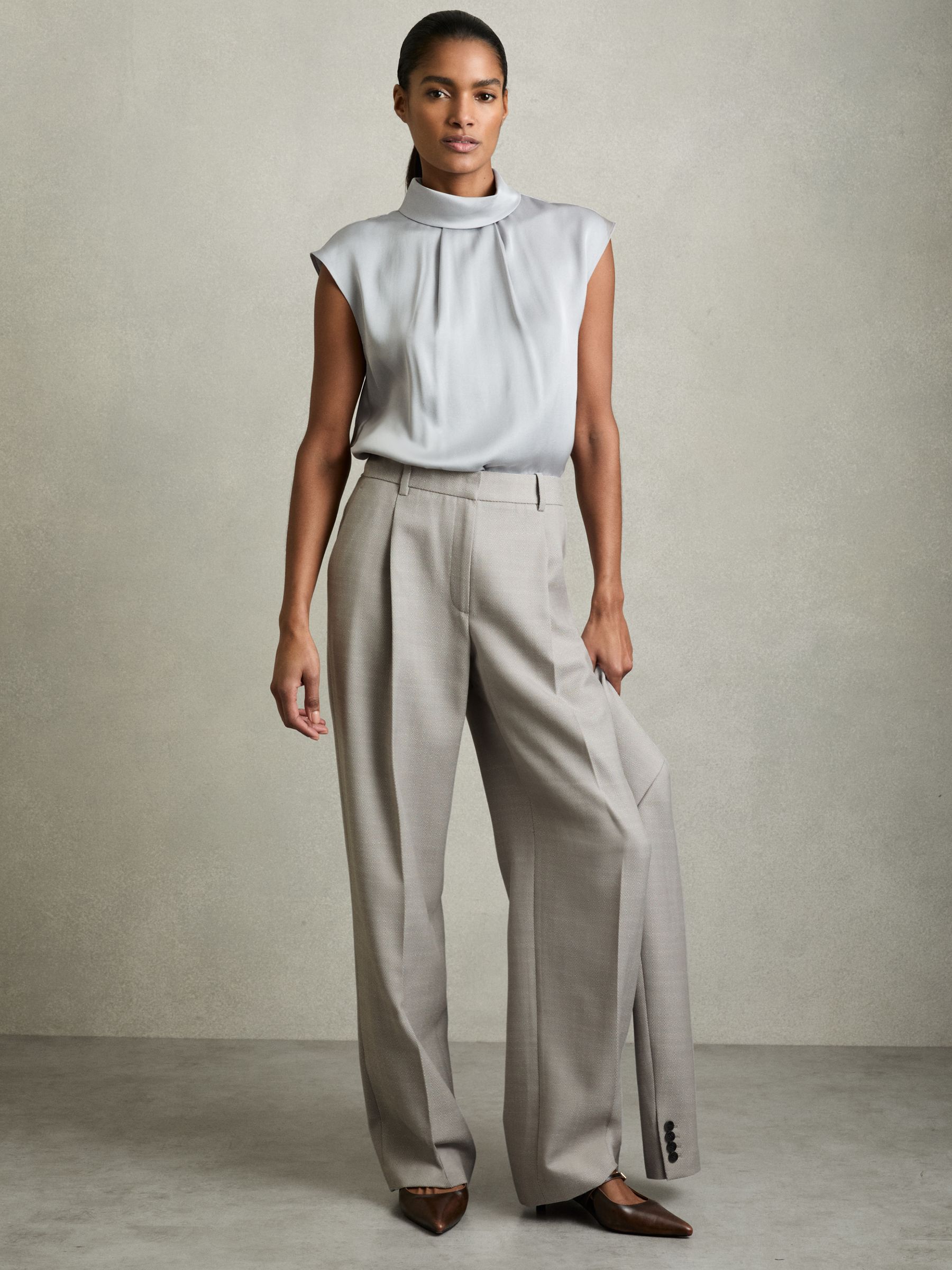 Petite Wool-Blend Wide-Leg Suit Trousers in Grey - Image 1 of 7