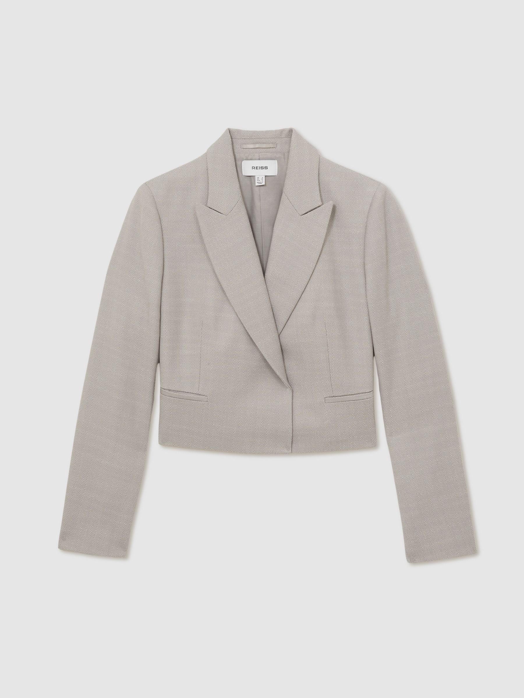 Double-Breasted Cropped Wool-Blend Blazer in Grey - Image 2 of 7