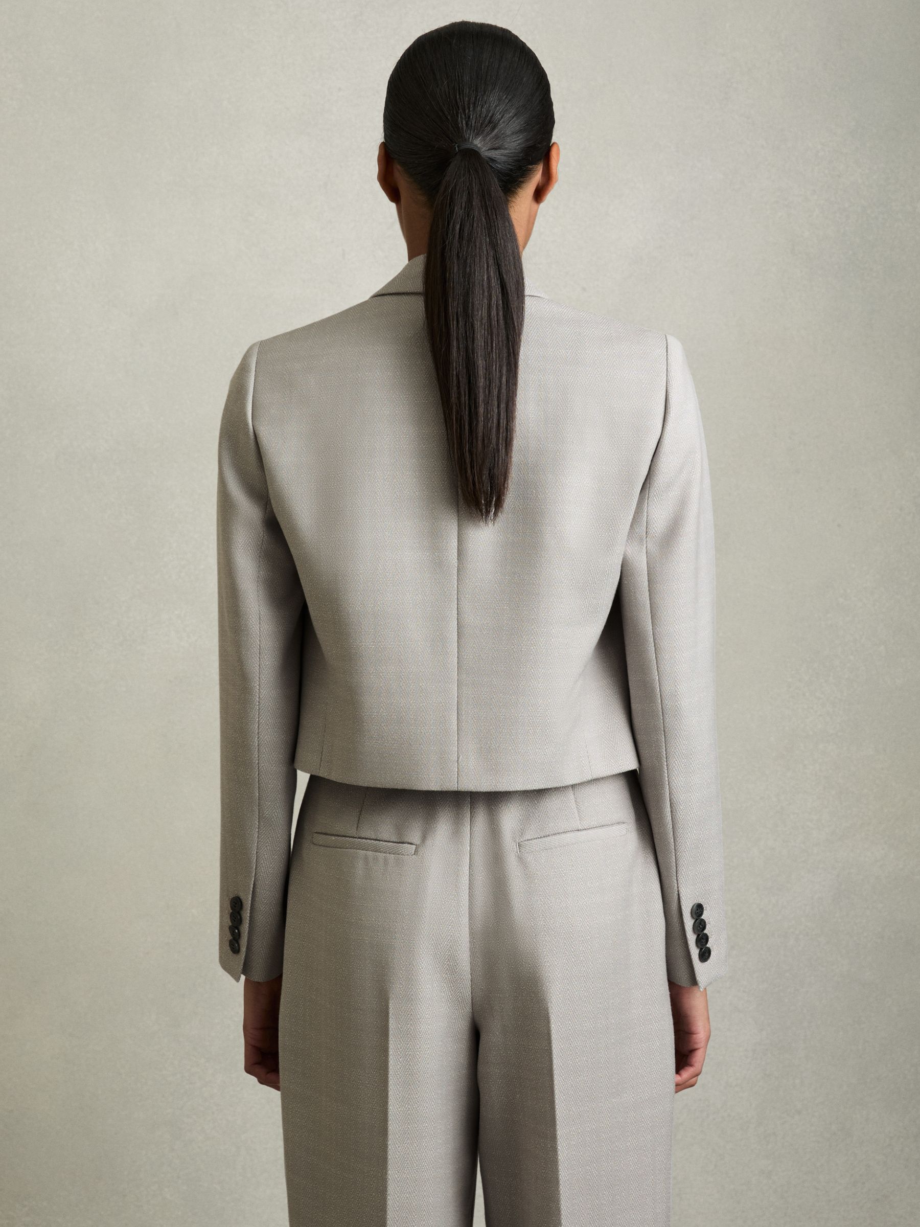 Double-Breasted Cropped Wool-Blend Blazer in Grey - Image 6 of 7