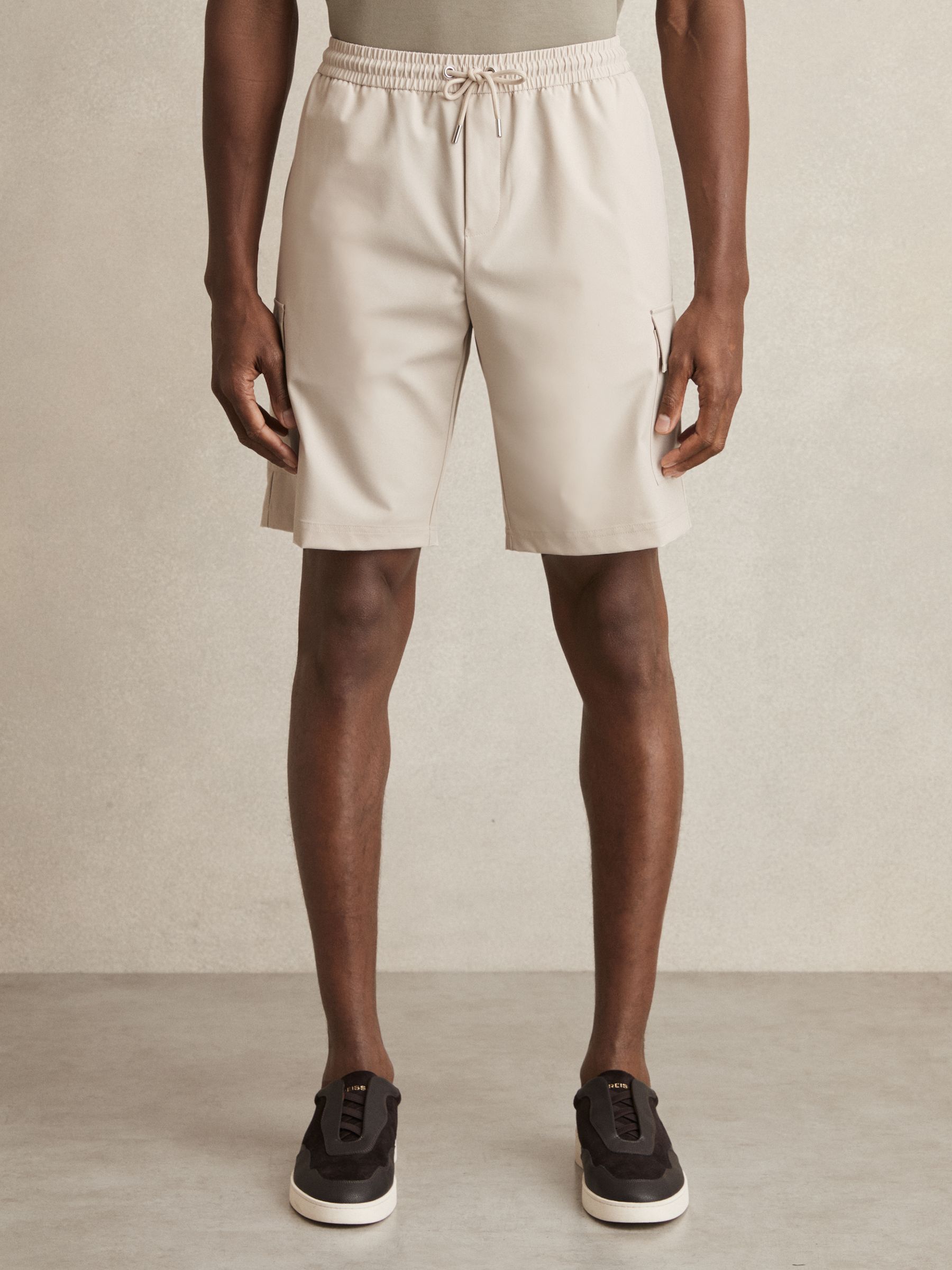 Drawstring Technical Cargo Shorts in Stone - Image 3 of 6