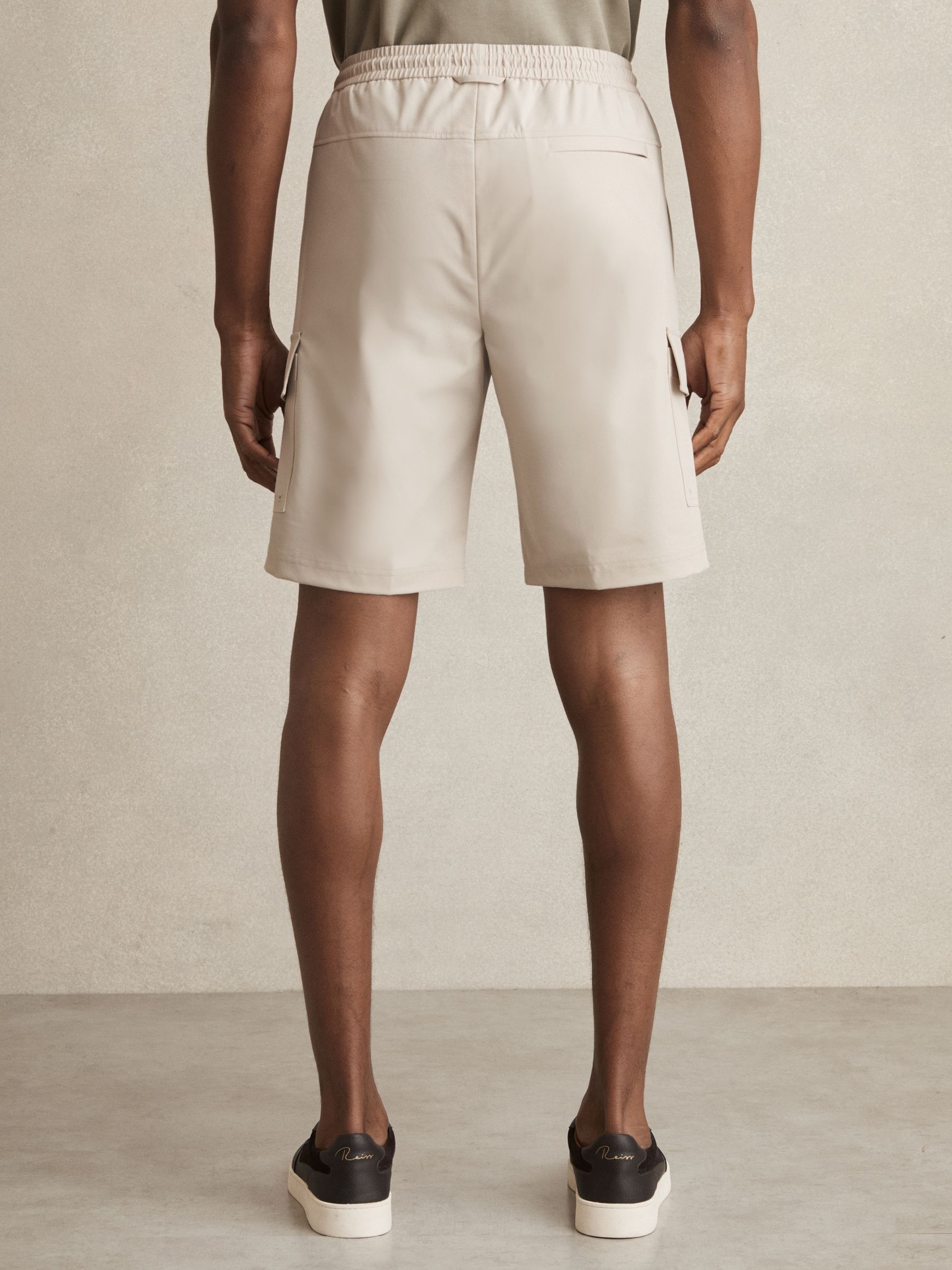 Drawstring Technical Cargo Shorts in Stone - Image 5 of 6