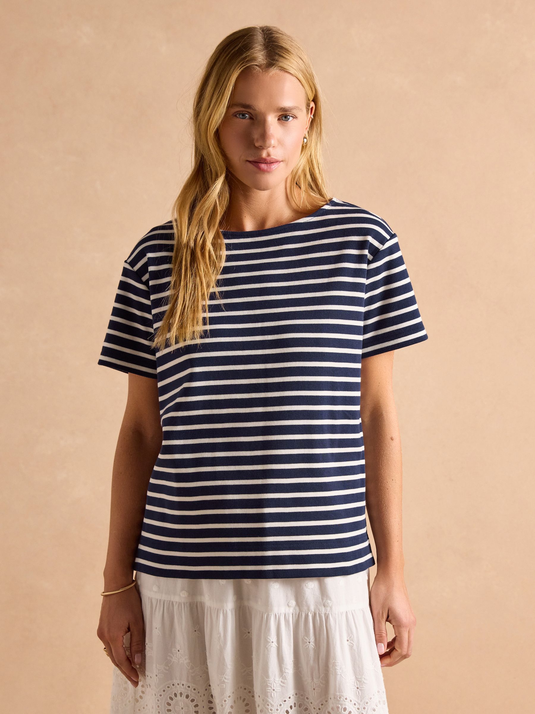 Harbour Navy/White Short Sleeve Boat Neck Breton Top - Image 1 of 7