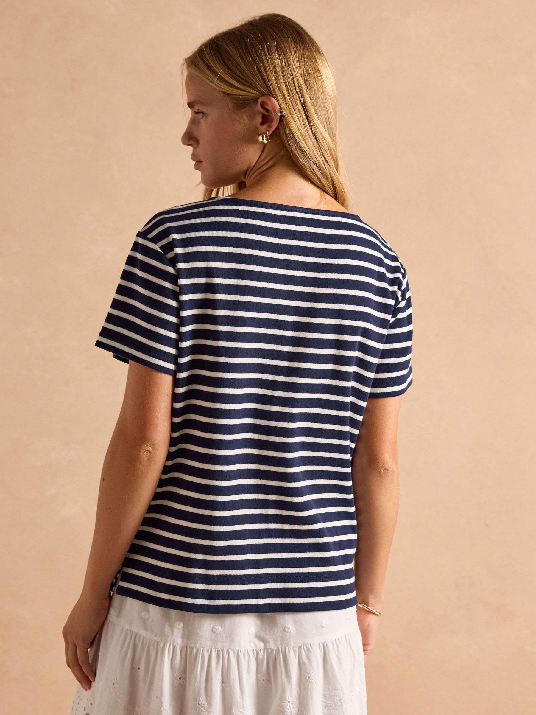 Harbour Navy/White Short Sleeve Boat Neck Breton Top - Image 2 of 7