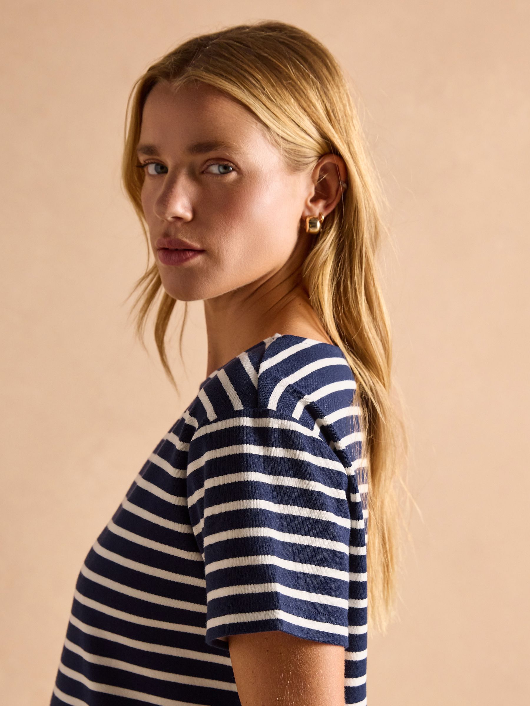 Harbour Navy/White Short Sleeve Boat Neck Breton Top - Image 4 of 7