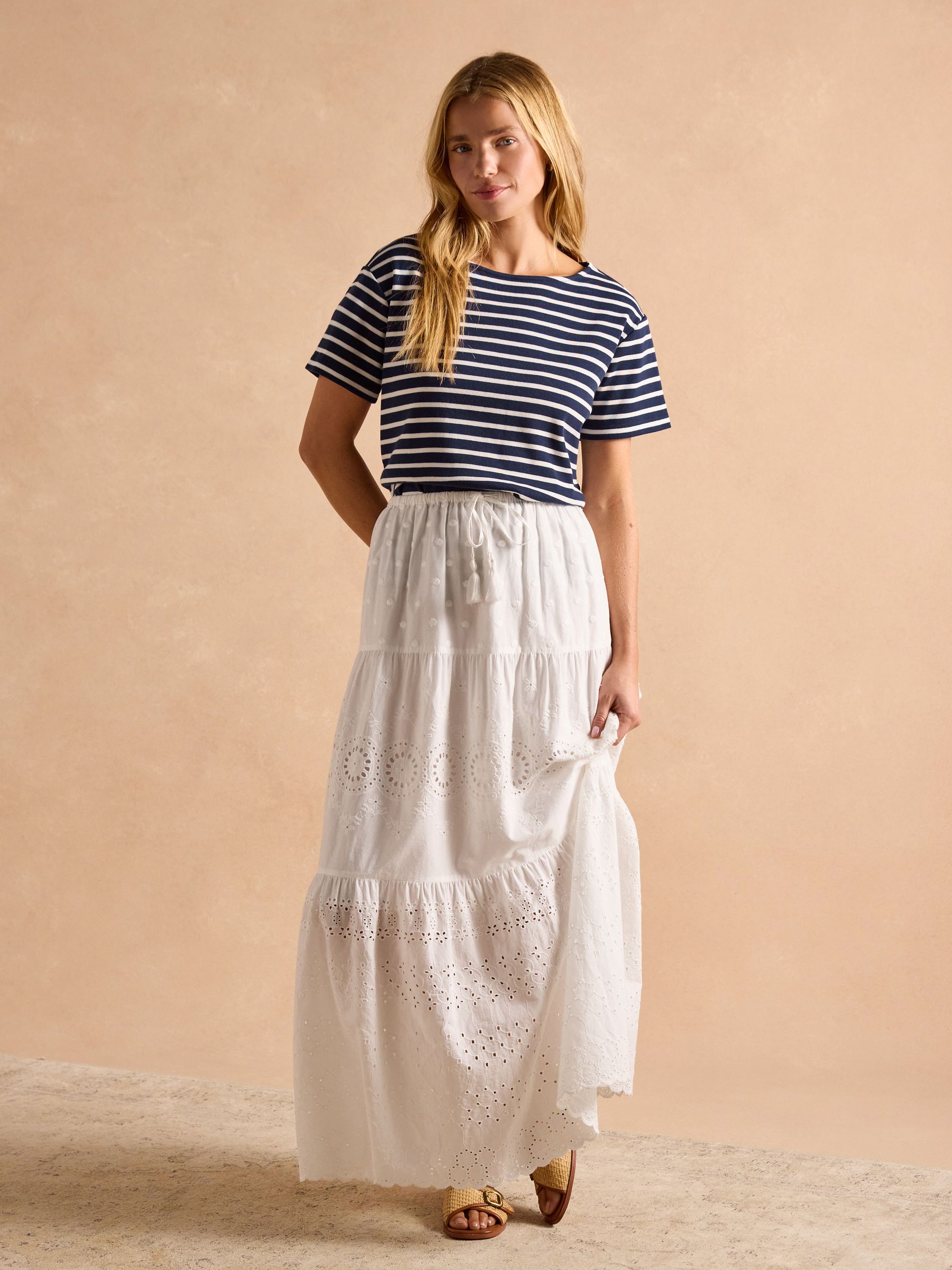 Harbour Navy/White Short Sleeve Boat Neck Breton Top - Image 6 of 7