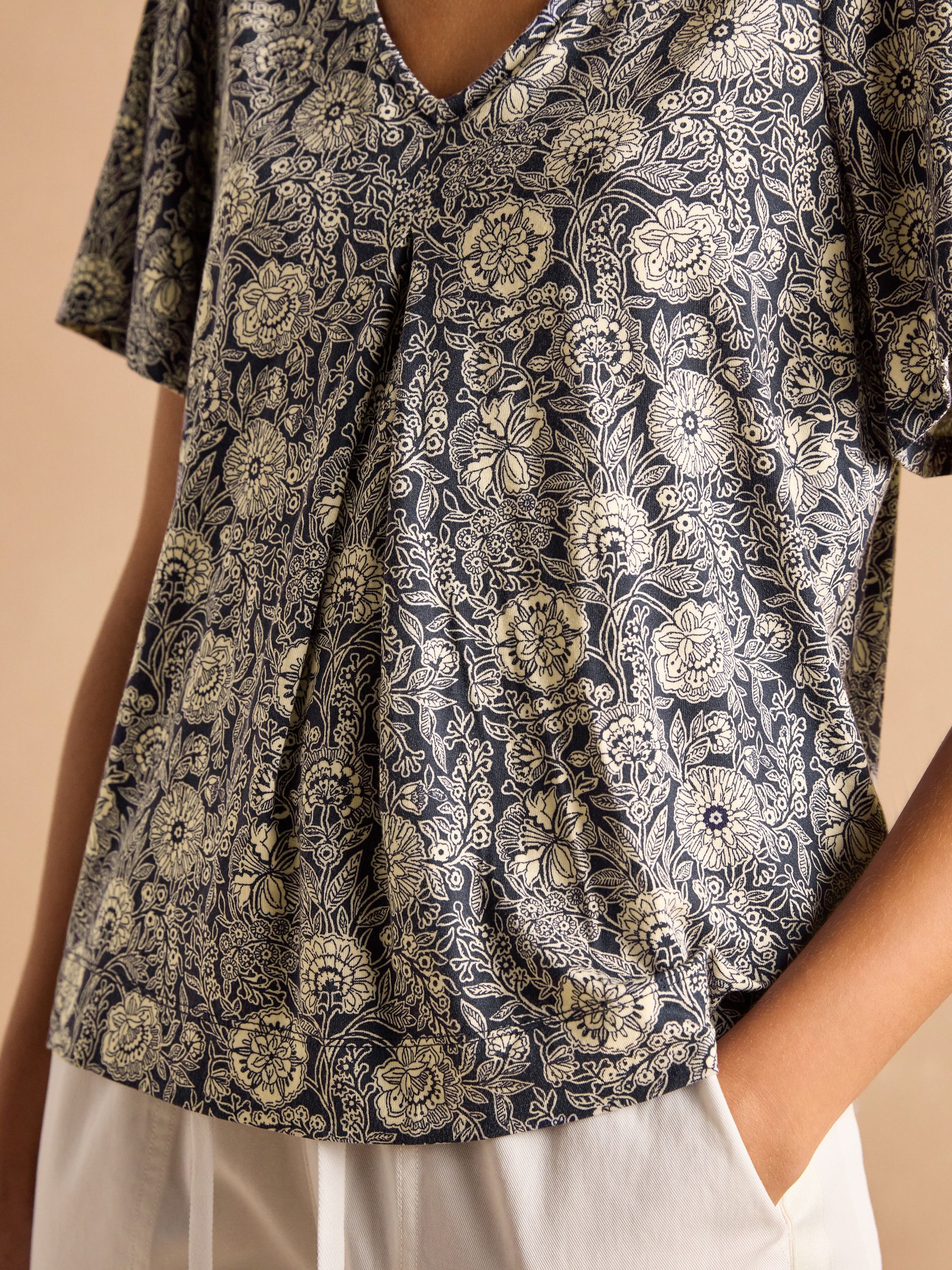 Nia Navy Pleat Front Jersey Top - Image 4 of 8