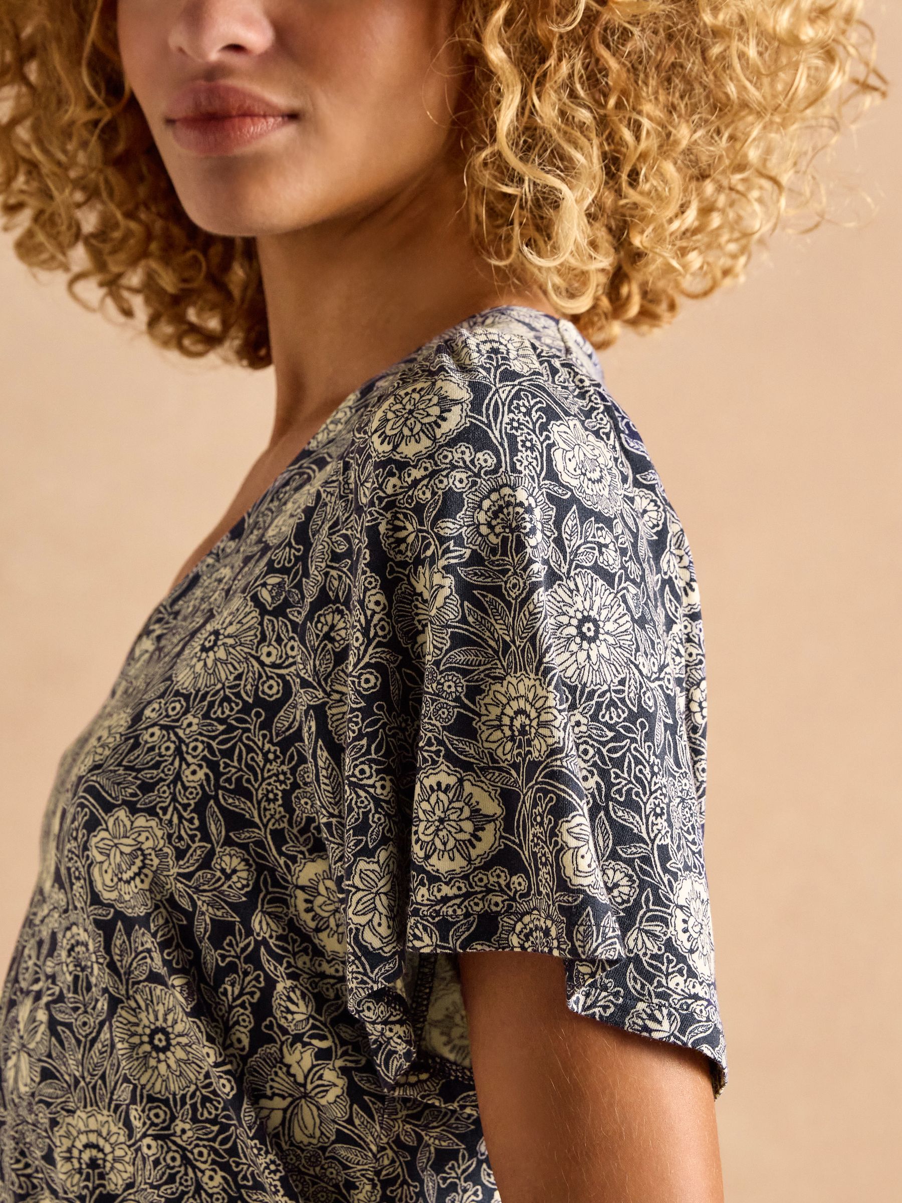 Nia Navy Pleat Front Jersey Top - Image 5 of 8