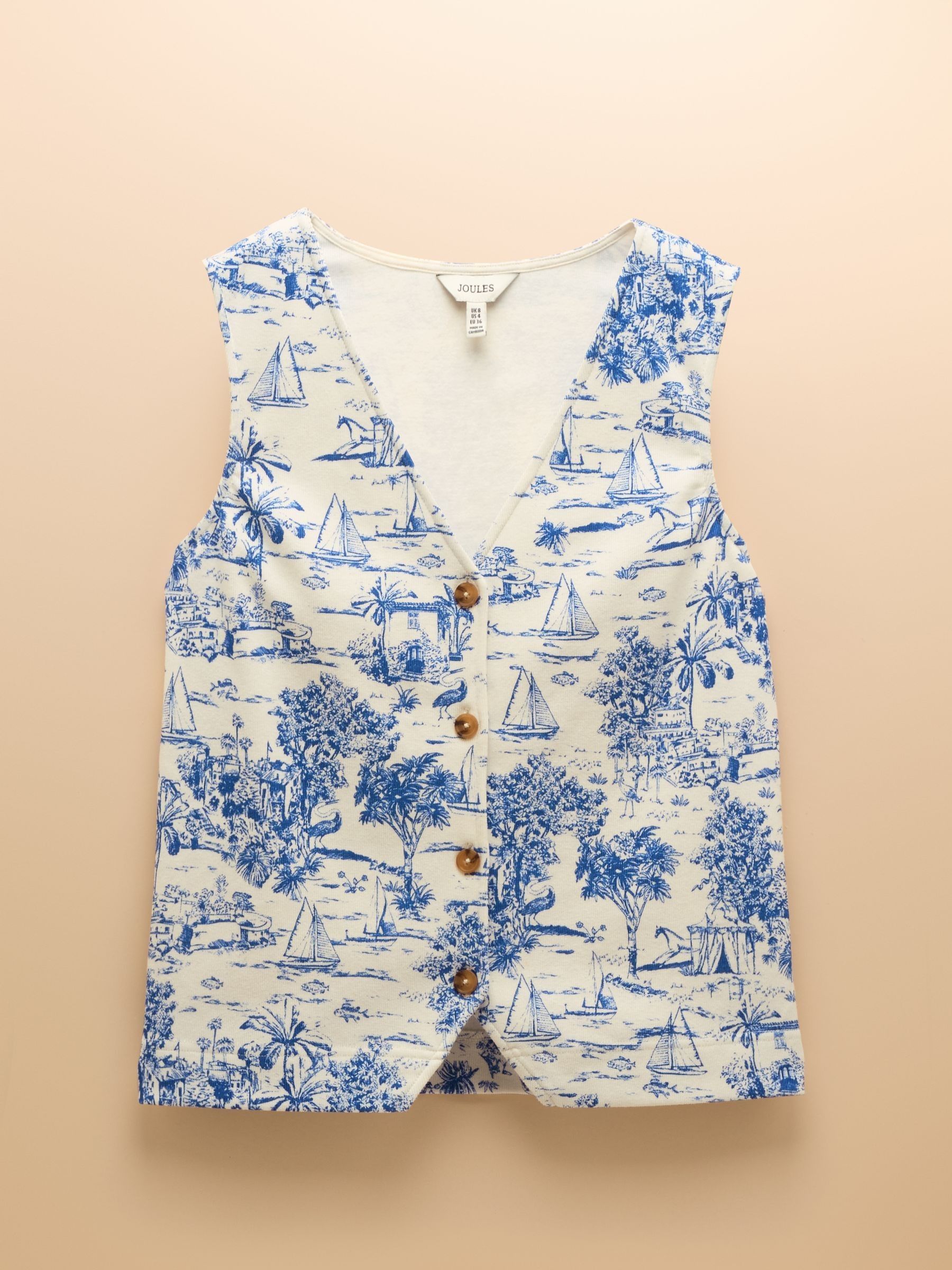 Premium Ribbed Blue Toile de Jouy Jersey Cotton Waistcoat - Image 11 of 11