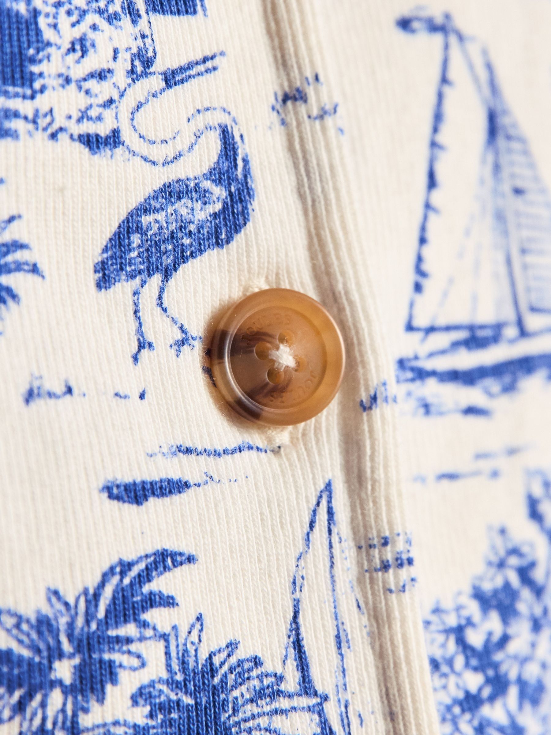 Premium Ribbed Blue Toile de Jouy Jersey Cotton Waistcoat - Image 5 of 11