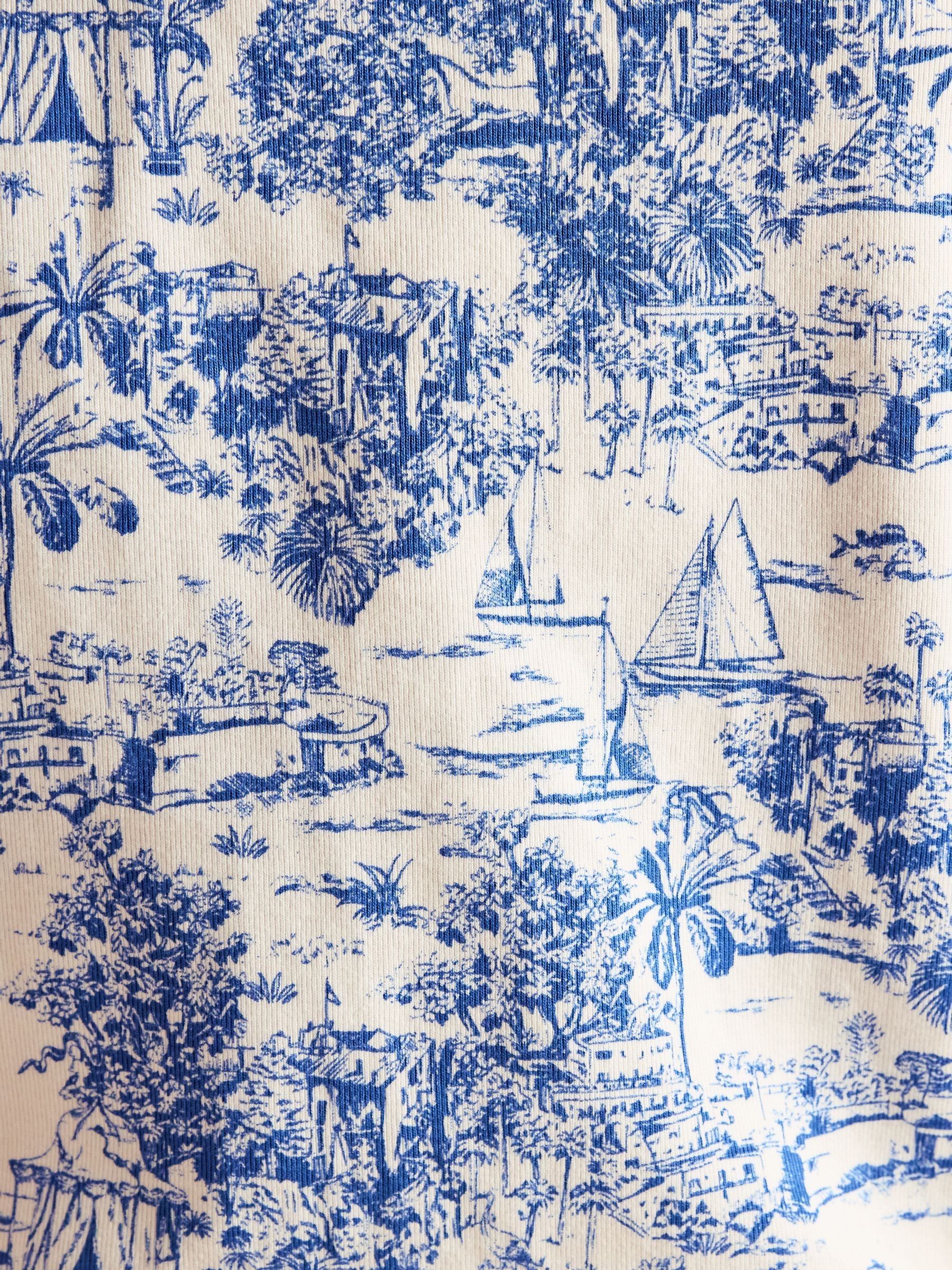 Premium Ribbed Blue Toile de Jouy Jersey Cotton Waistcoat - Image 9 of 11