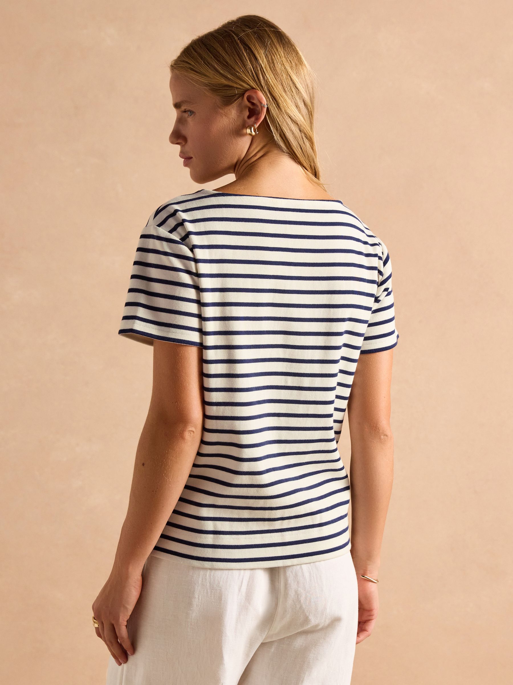 Harbour Cream/Navy Short Sleeve Boat Neck Breton Top - Image 2 of 10