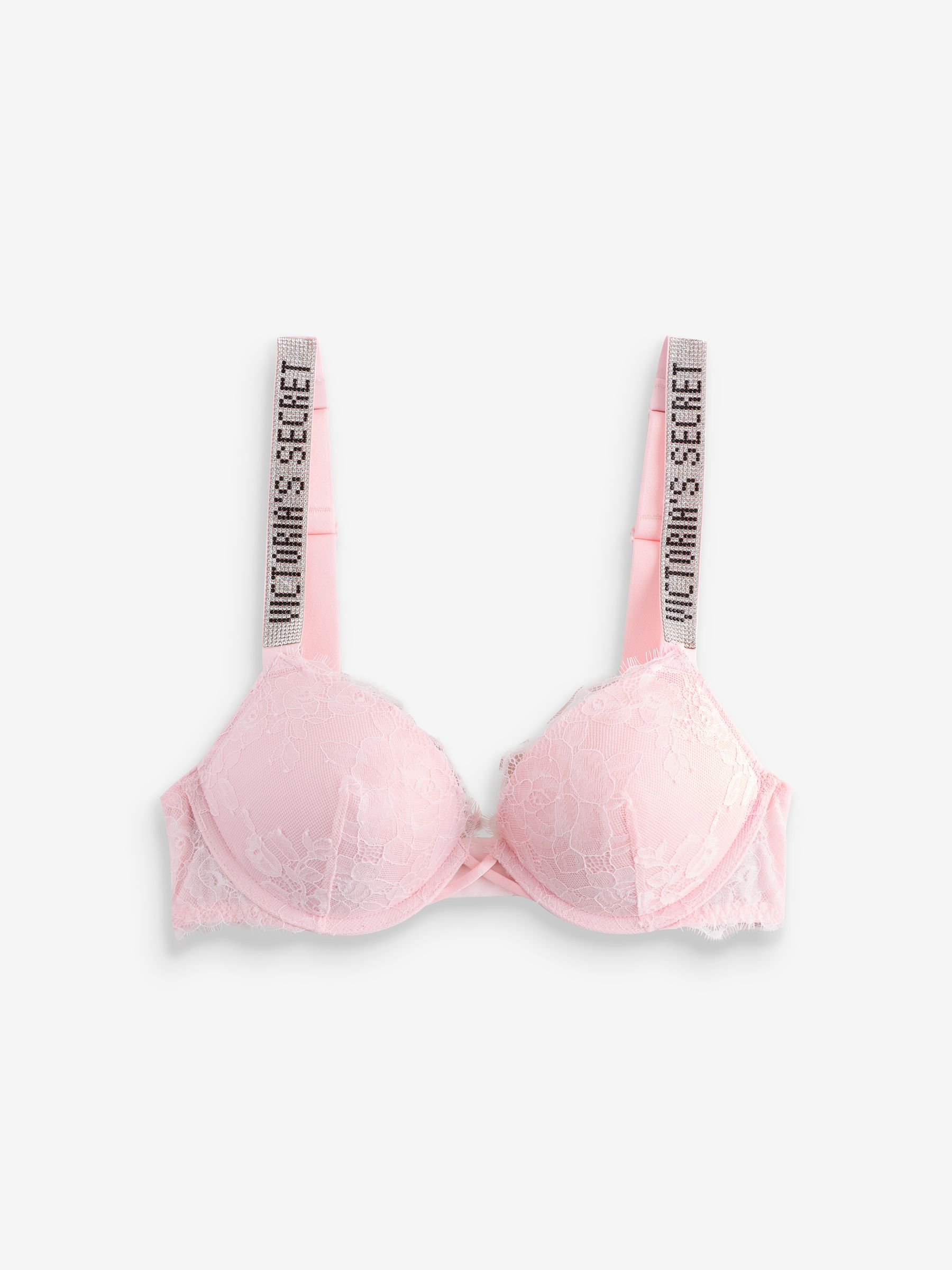 Angel Pink Add 2 Cups Push Up Lace Shine Strap Bombshell Bra - Image 1 of 3