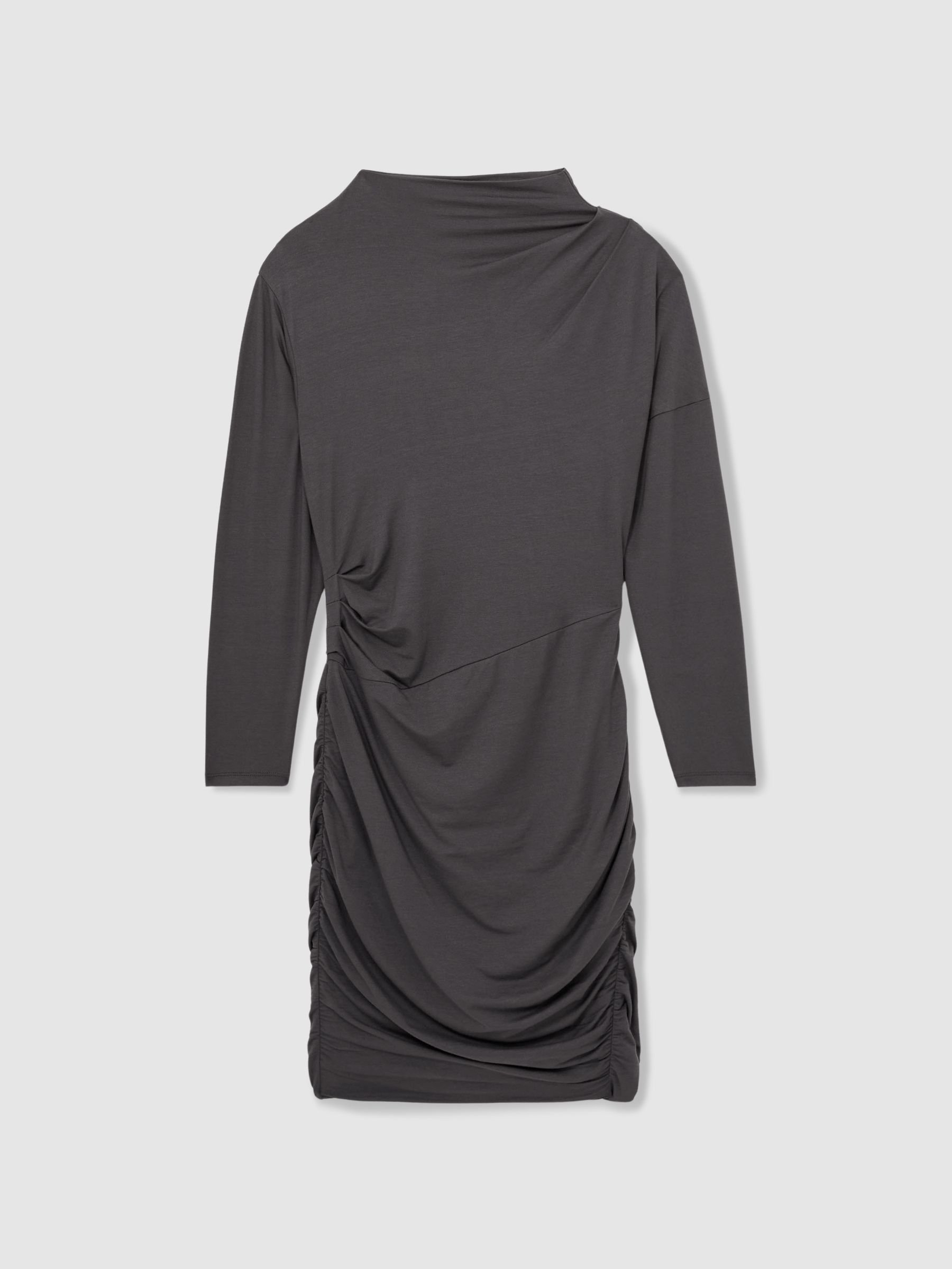 Ruched Jersey Mini Dress in Charcoal - Image 2 of 5