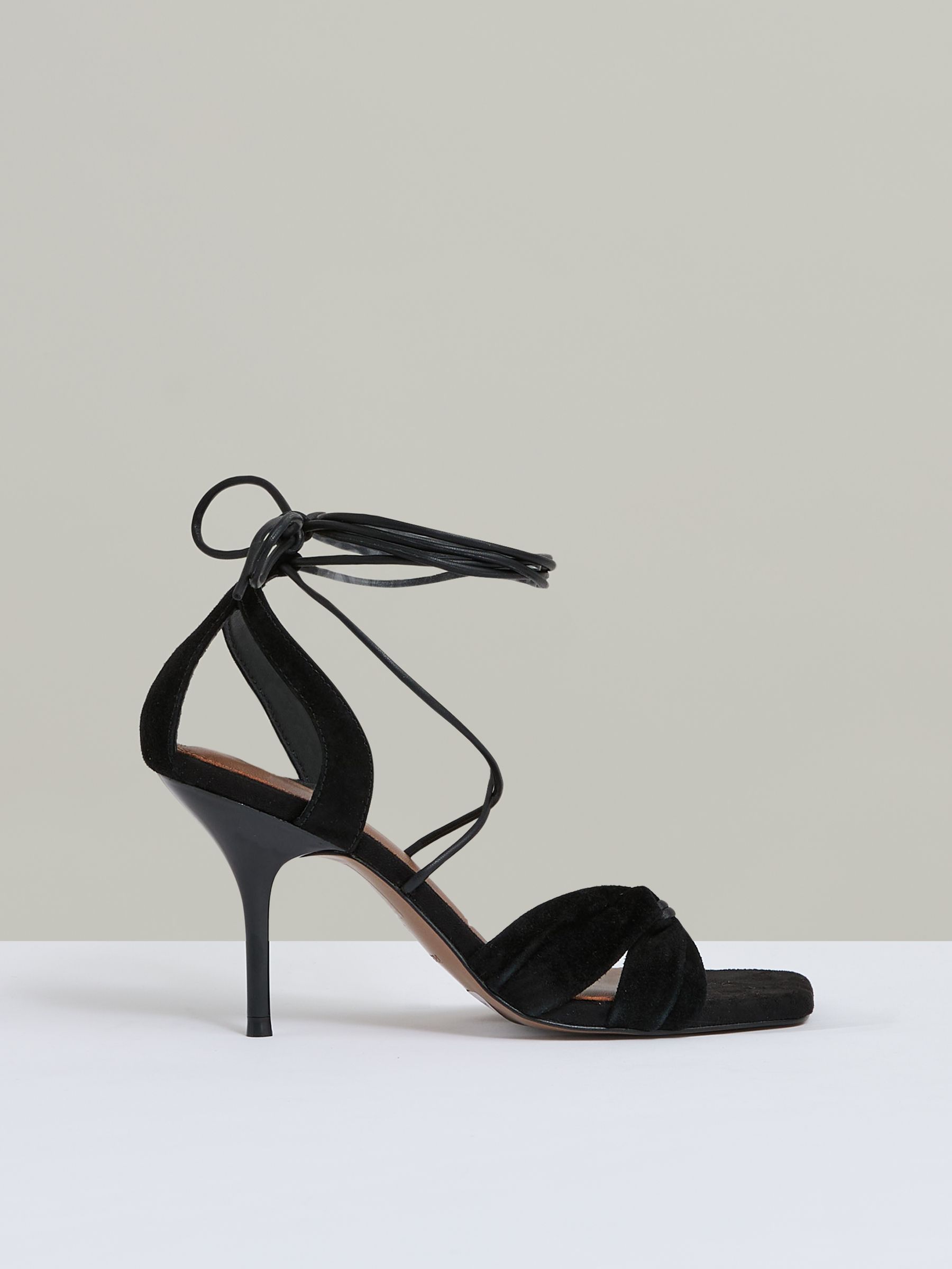 Suede Strappy Heeled Sandals in Black - Image 1 of 5