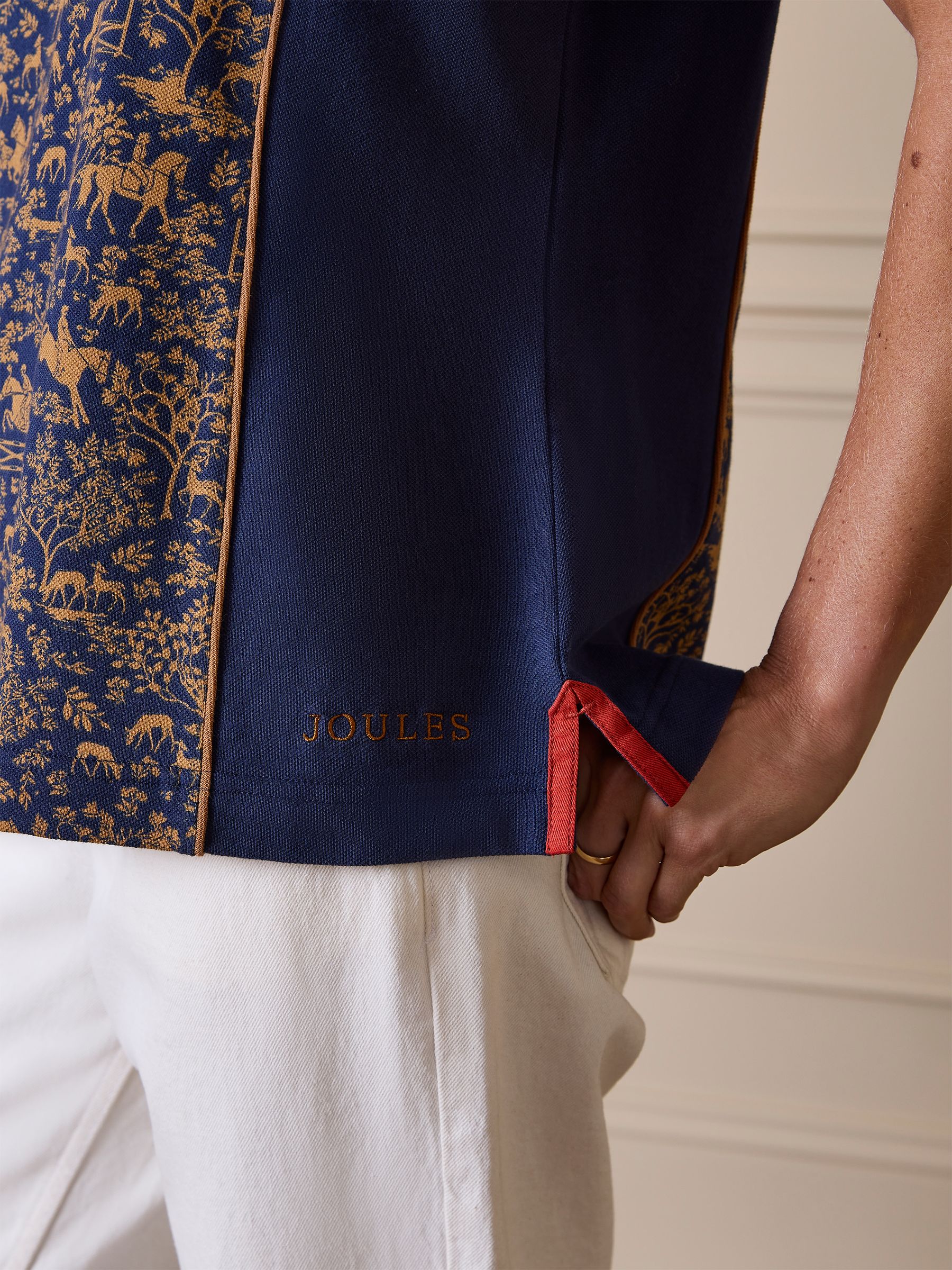 Official Burghley Navy Horse Print Pique Polo Shirt - Image 3 of 6