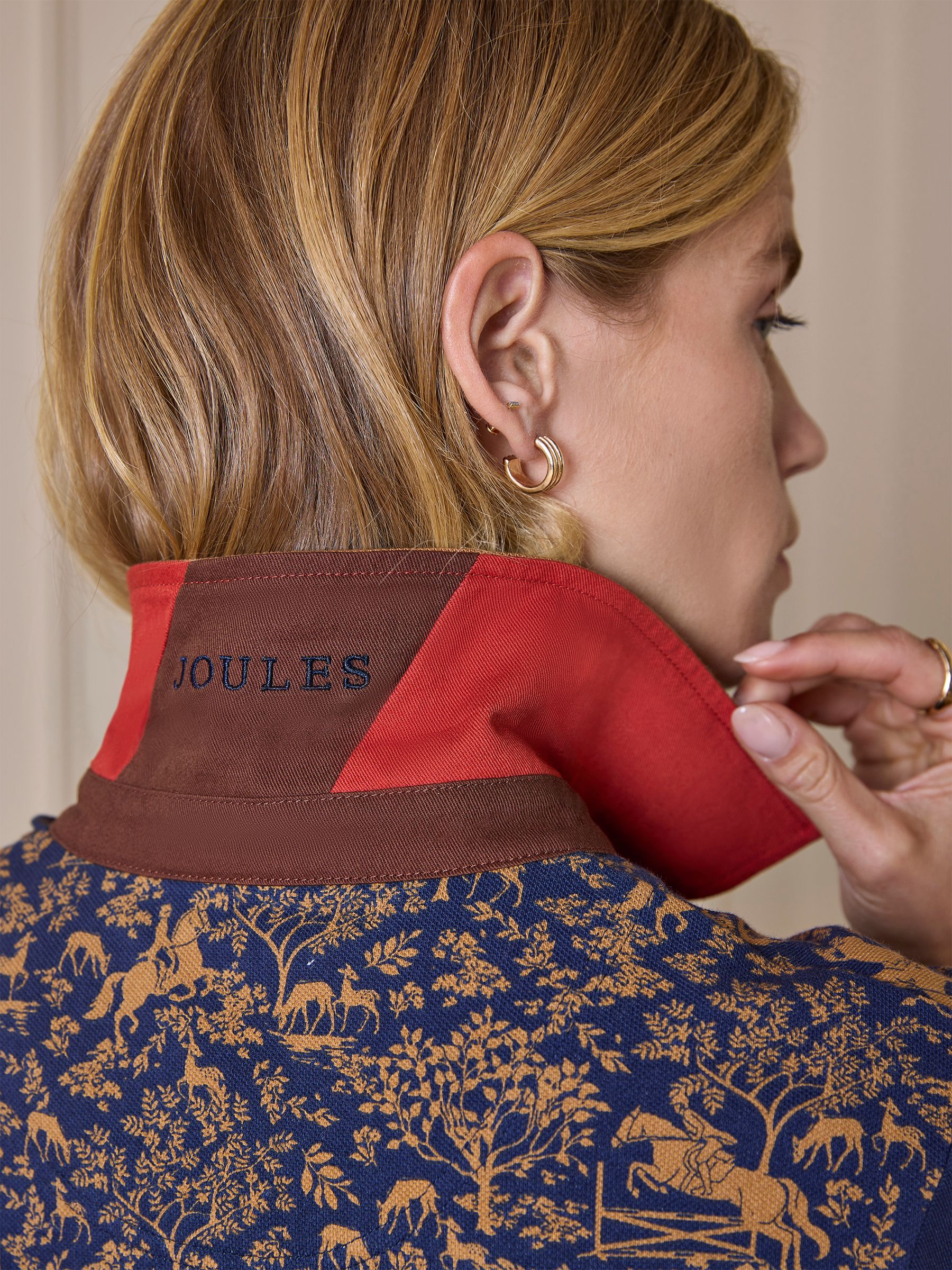 Official Burghley Navy Horse Print Pique Polo Shirt - Image 4 of 6