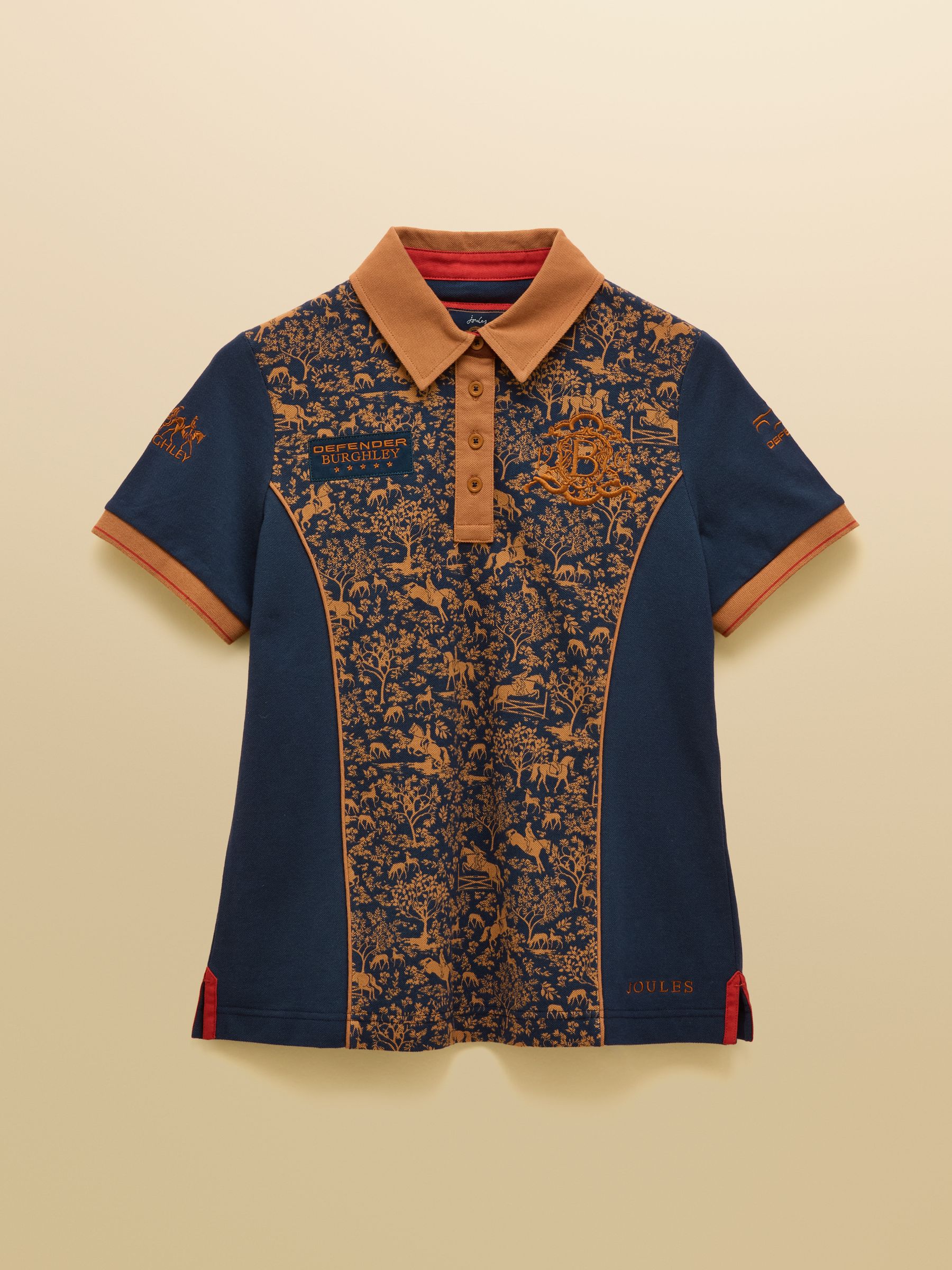 Official Burghley Navy Horse Print Pique Polo Shirt - Image 6 of 6 Official Burghley Navy Horse Print Pique Polo Shirt - Image 6 of 6