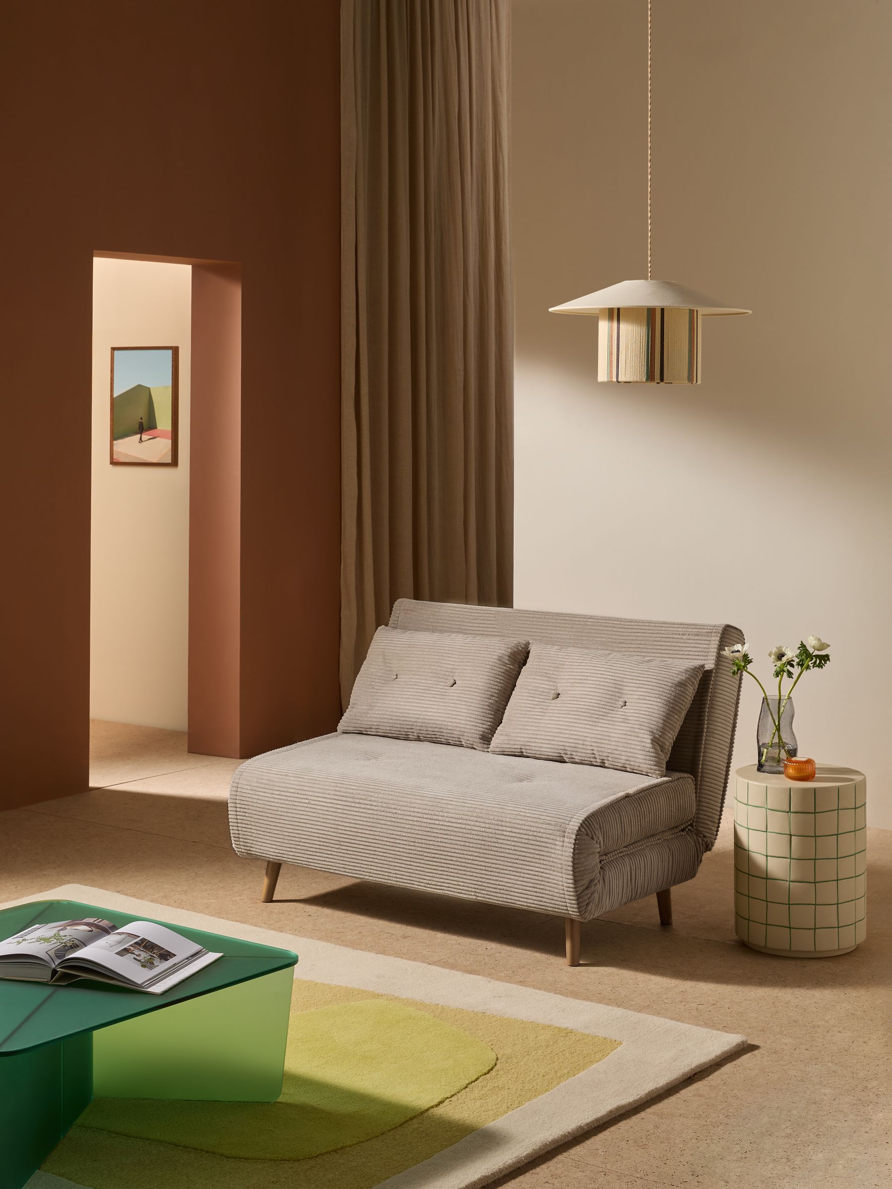 Regular Haru 2 Seater Sofa Bed in Natural Corduroy | Made