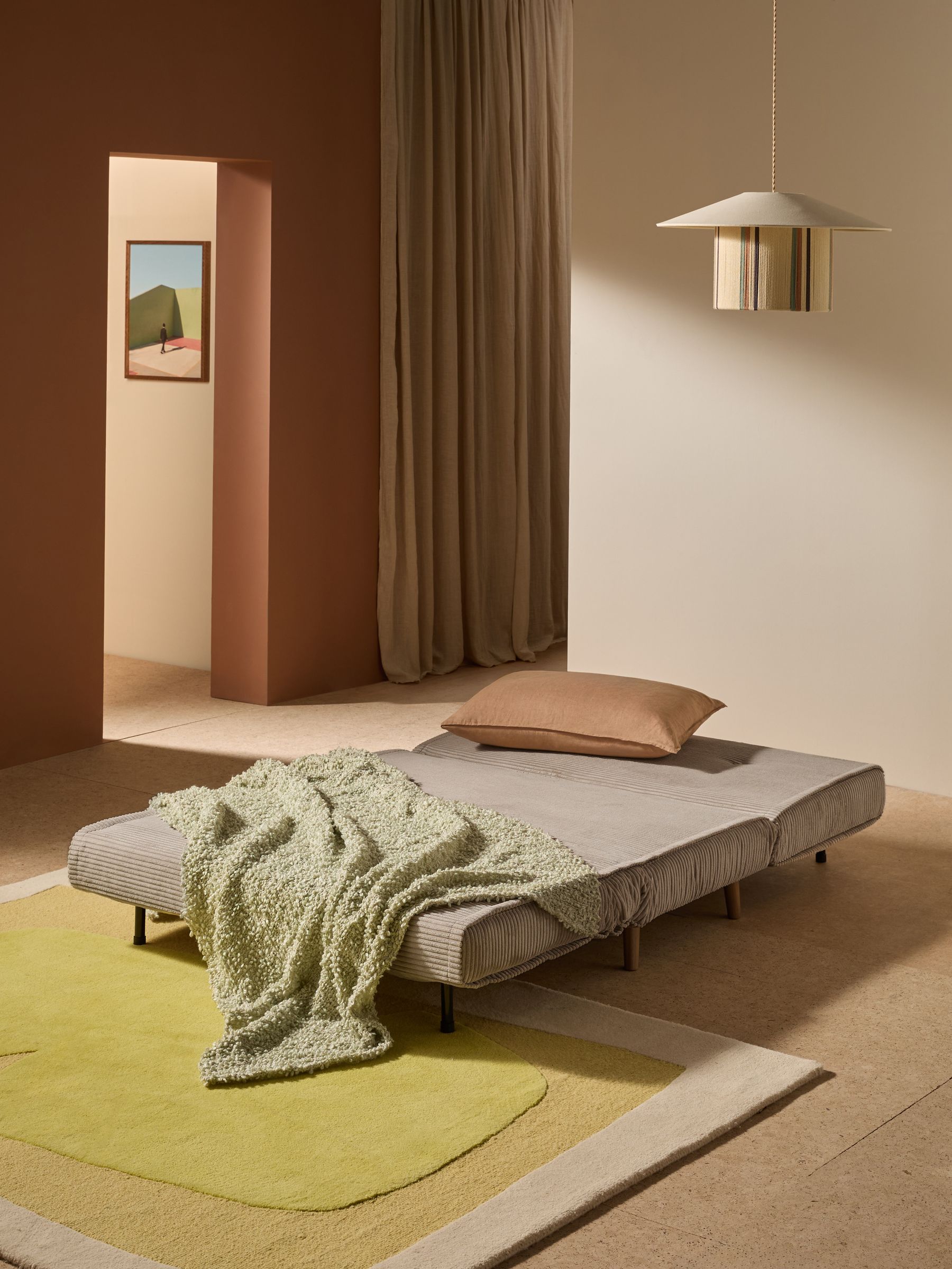 Regular Haru 2 Seater Sofa Bed in Natural Corduroy - Image 2 of 7