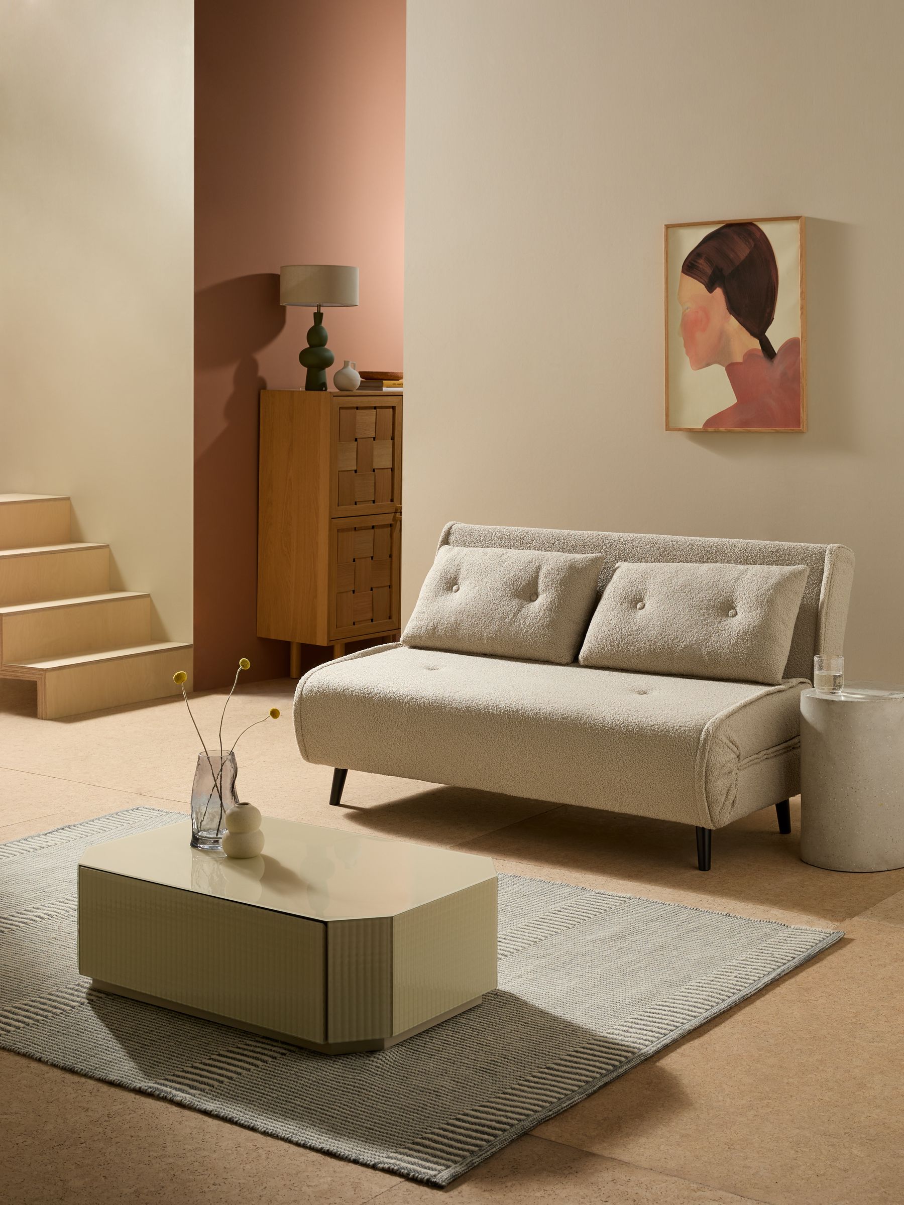 Large Haru 2 Seater Sofa Bed in Mink Brown Natural | Made