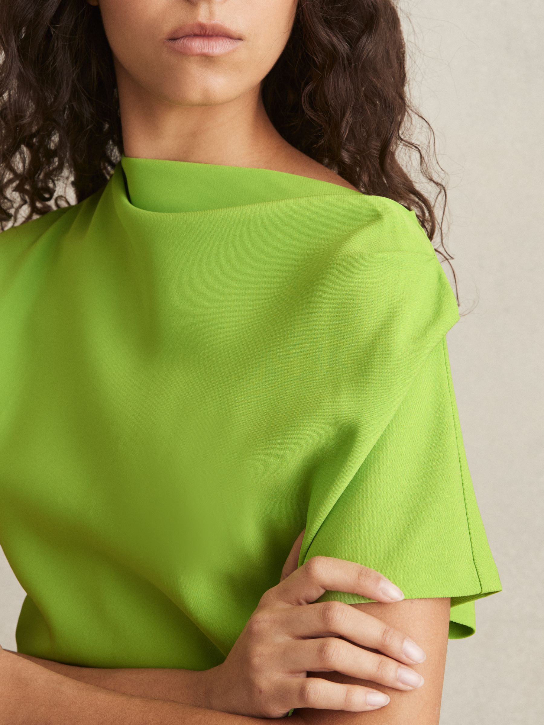 Asymmetric Ruched Mini Dress in Green - Image 4 of 6