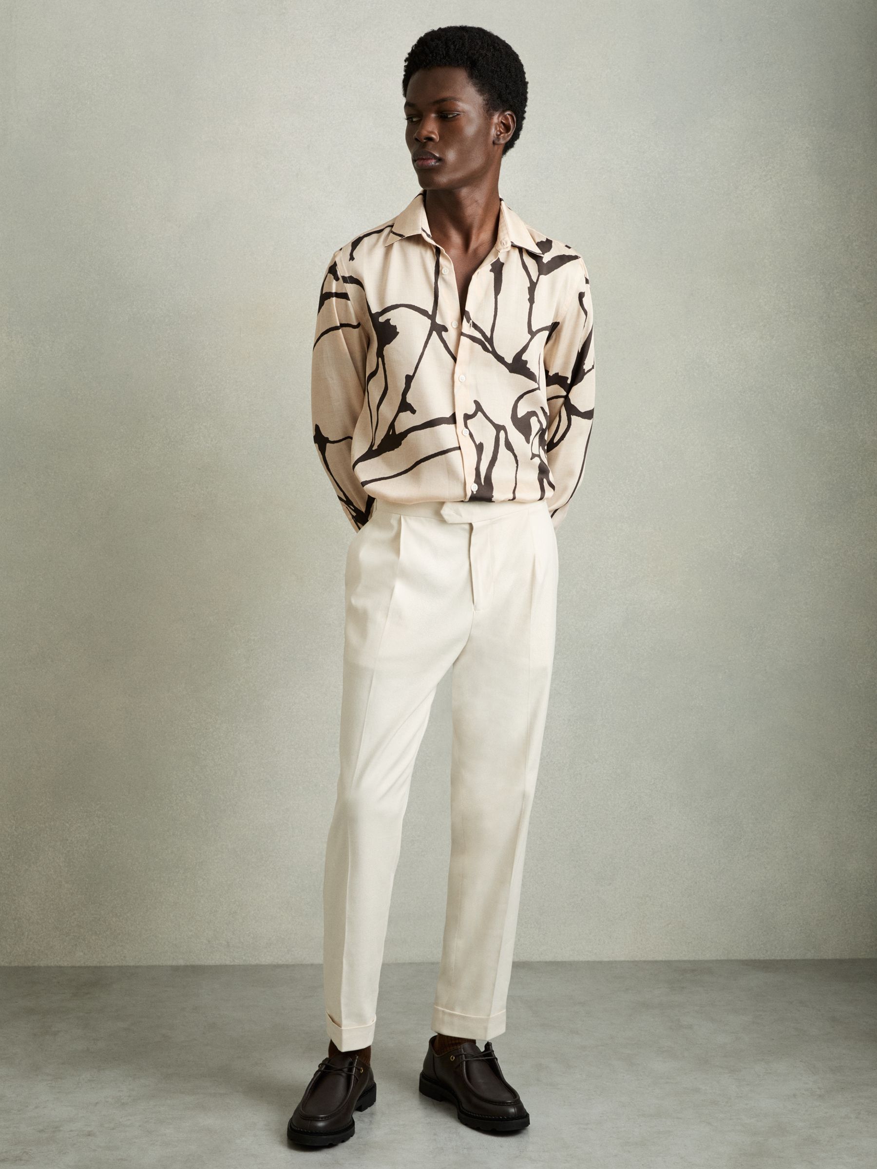 Abstract Painted Print Shirt in Stone - Image 3 of 6
