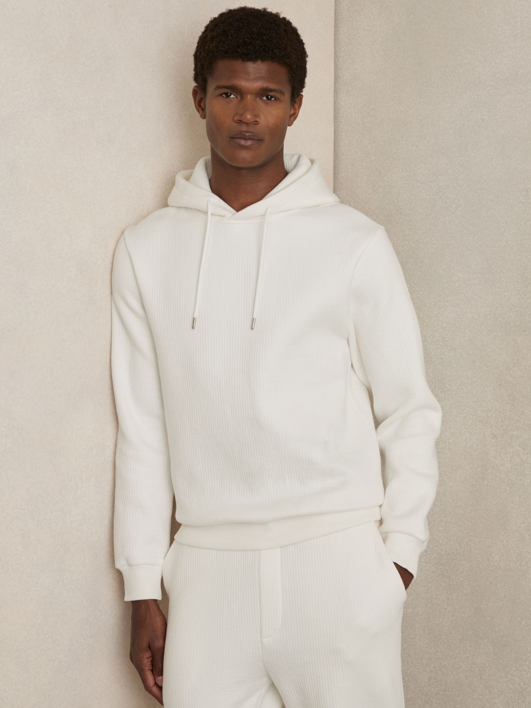 Cotton-Blend Rib-Knit Hoodie in White - Image 1 of 6