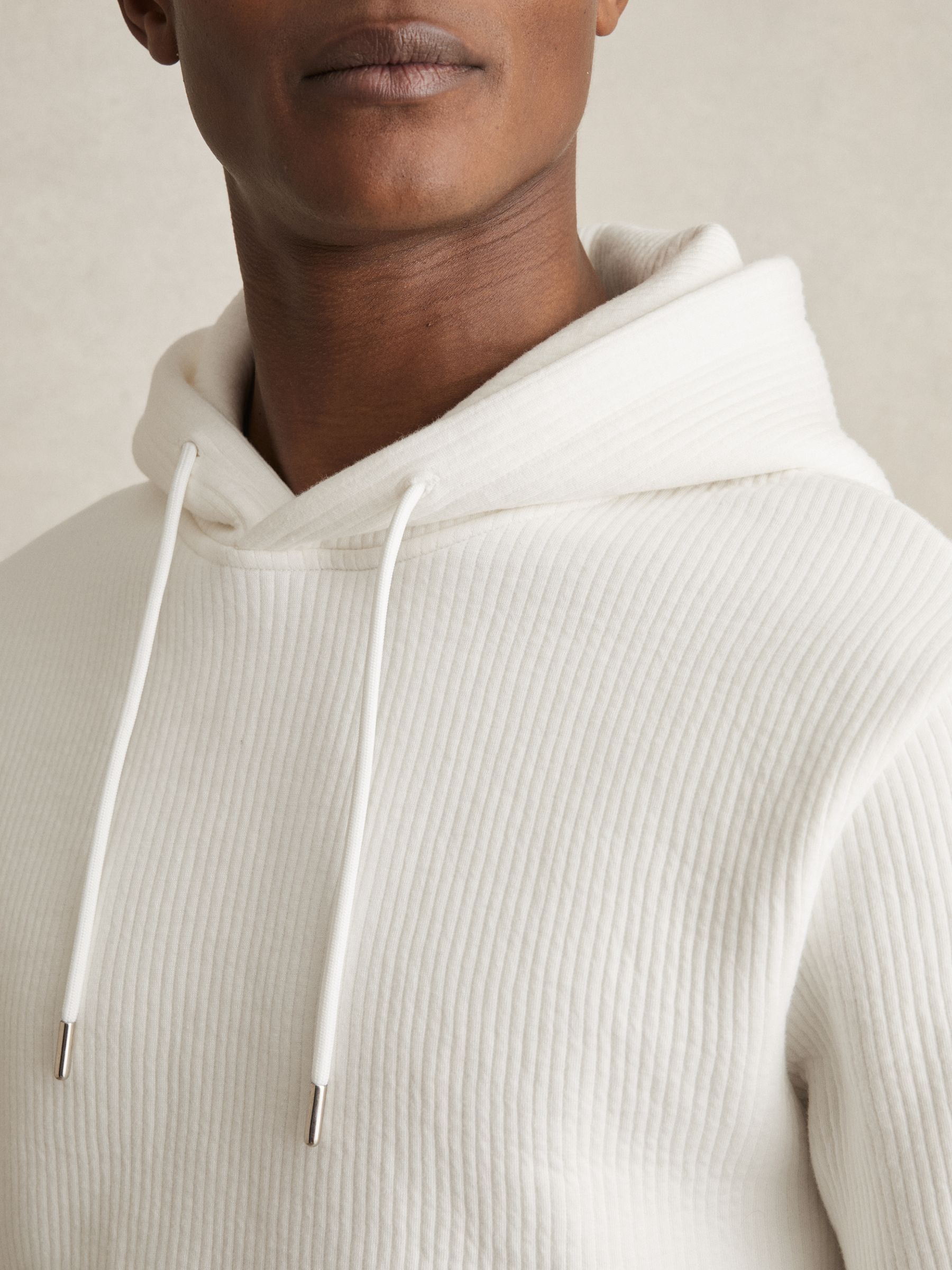 Cotton-Blend Rib-Knit Hoodie in White - Image 4 of 6