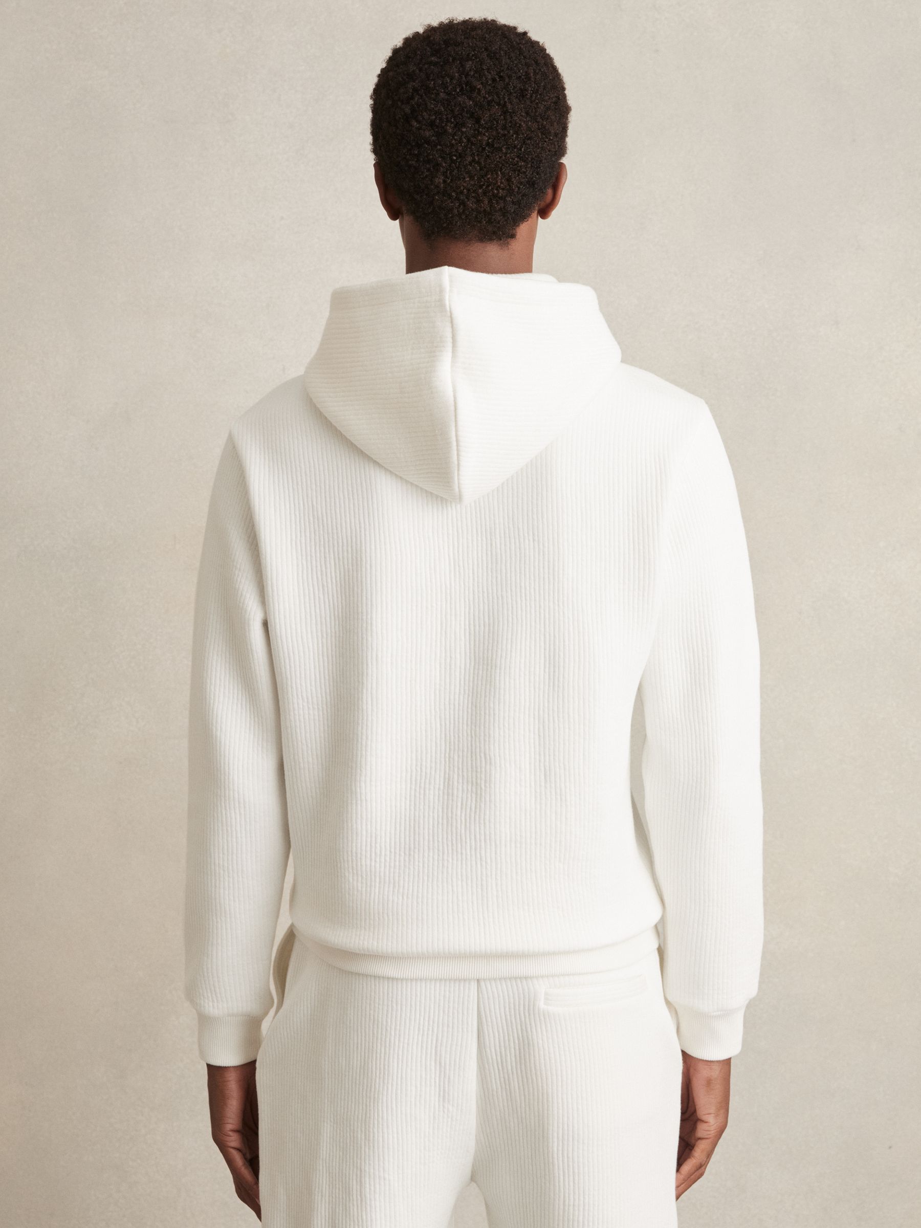 Cotton-Blend Rib-Knit Hoodie in White - Image 5 of 6