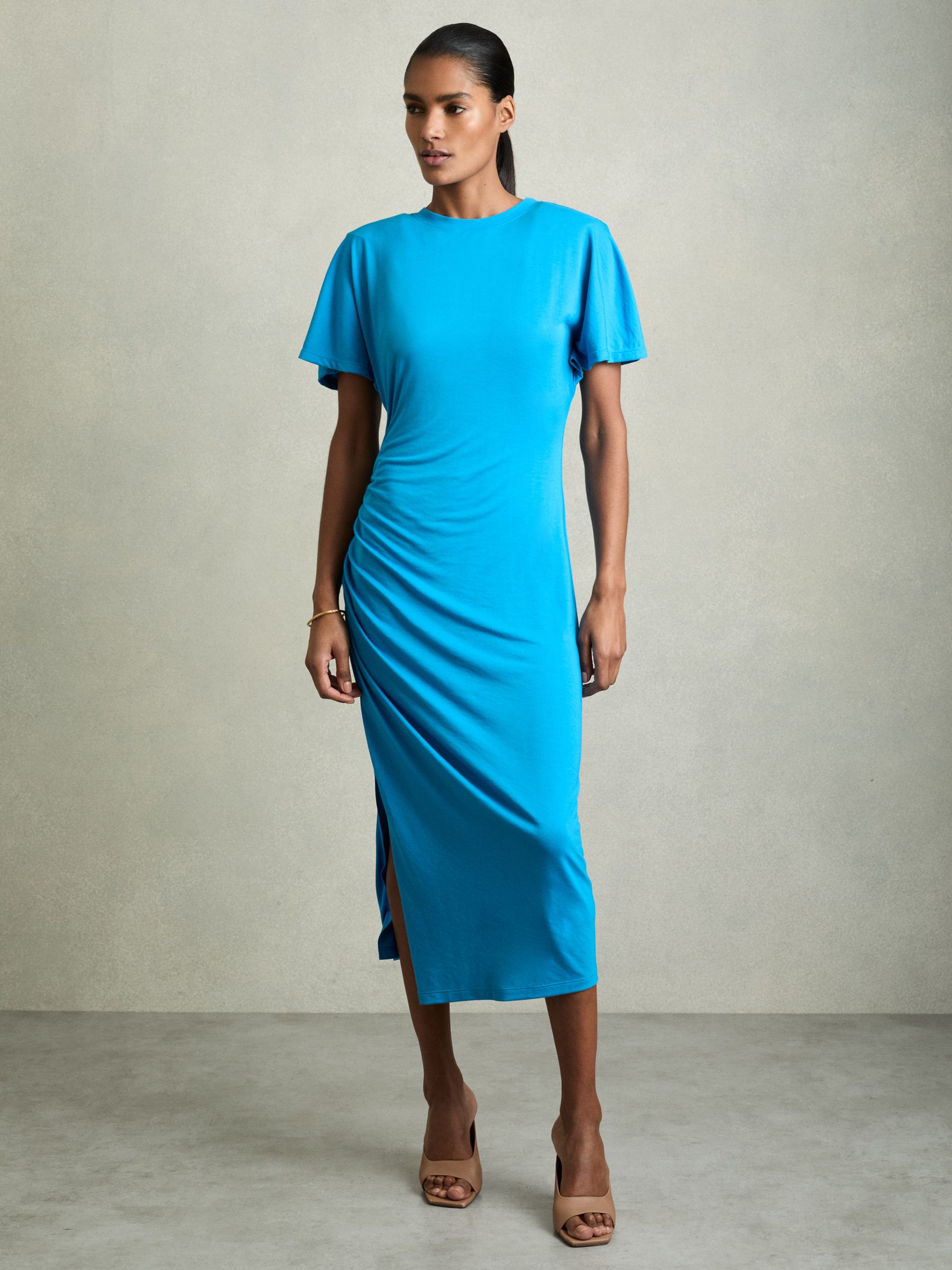 Modal-Blend Ruched Midi Dress in Bright Blue - image 3