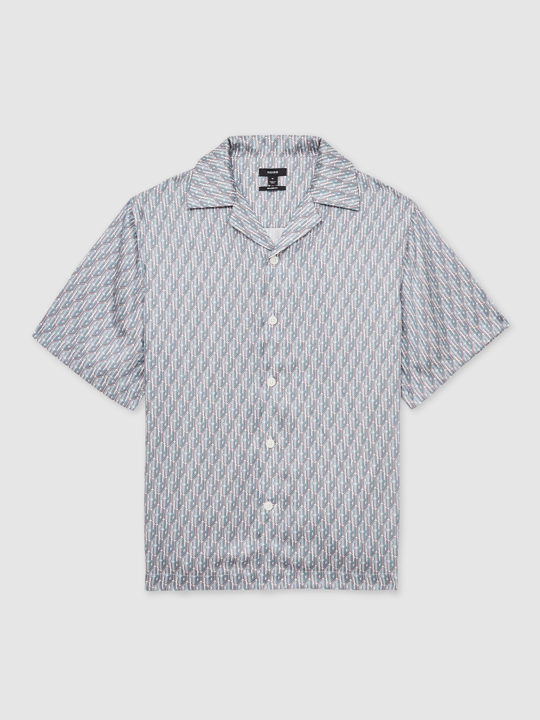 Monogram-Print Cuban-Collar Shirt in Blue - Image 2 of 6