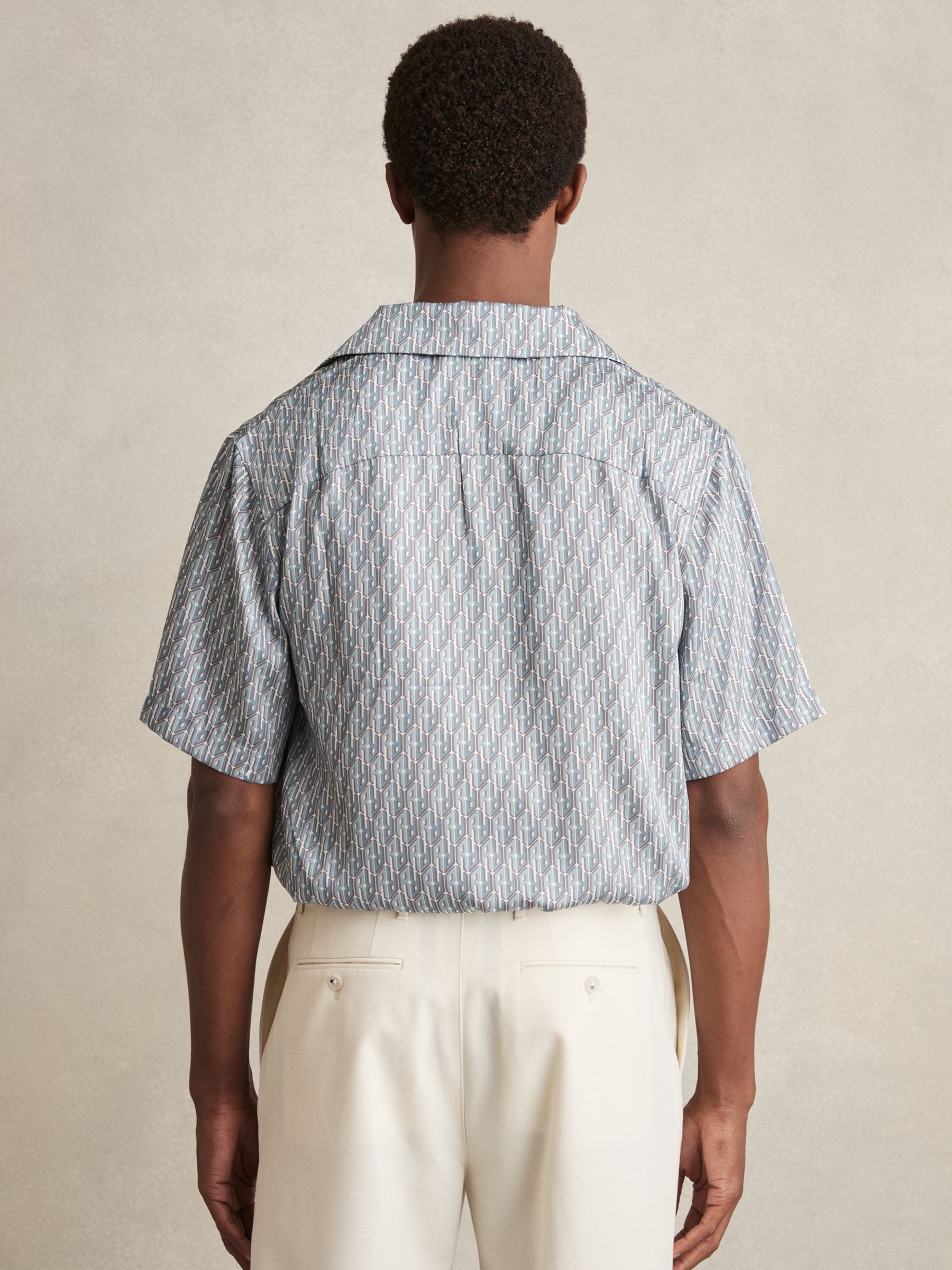 Monogram-Print Cuban-Collar Shirt in Blue - Image 5 of 6